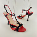 Miu Miu | Liberty Rossi Red Black Jewel Heel Leather T-Strap Sandal Heels (36.5)