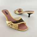 Louis Vuitton | LV Monogram Gold Leather Kitten Heel Slide Mules (36)
