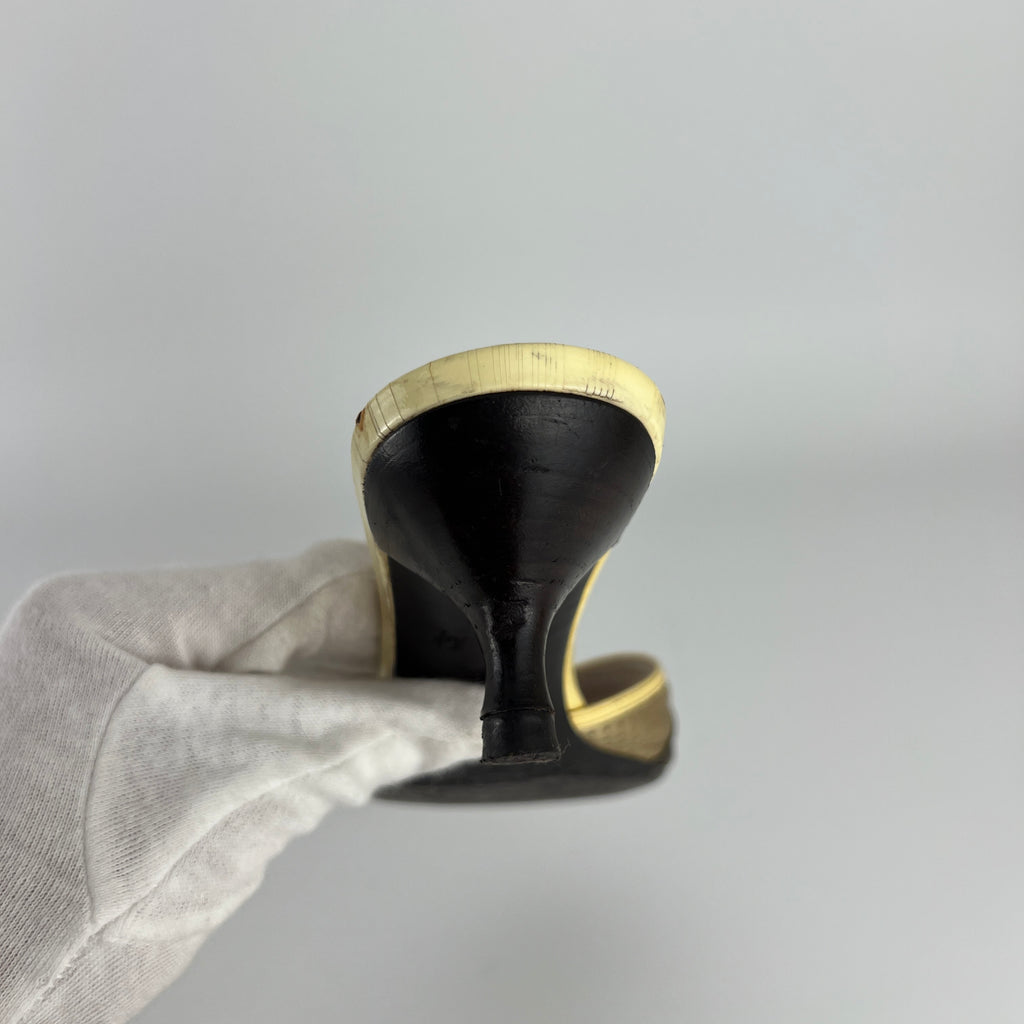 Louis Vuitton | LV Monogram Gold Leather Kitten Heel Slide Mules (36)