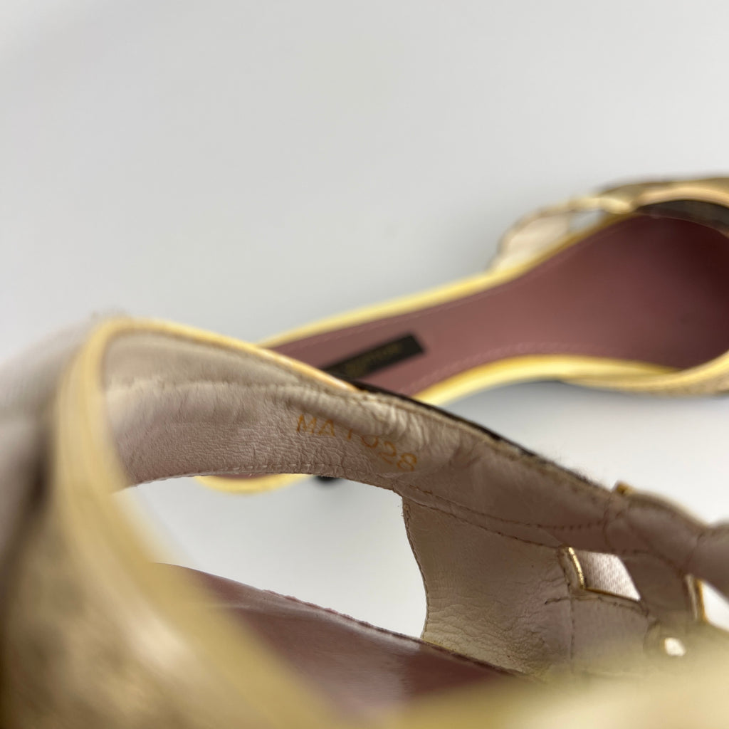 Louis Vuitton | LV Monogram Gold Leather Kitten Heel Slide Mules (36)