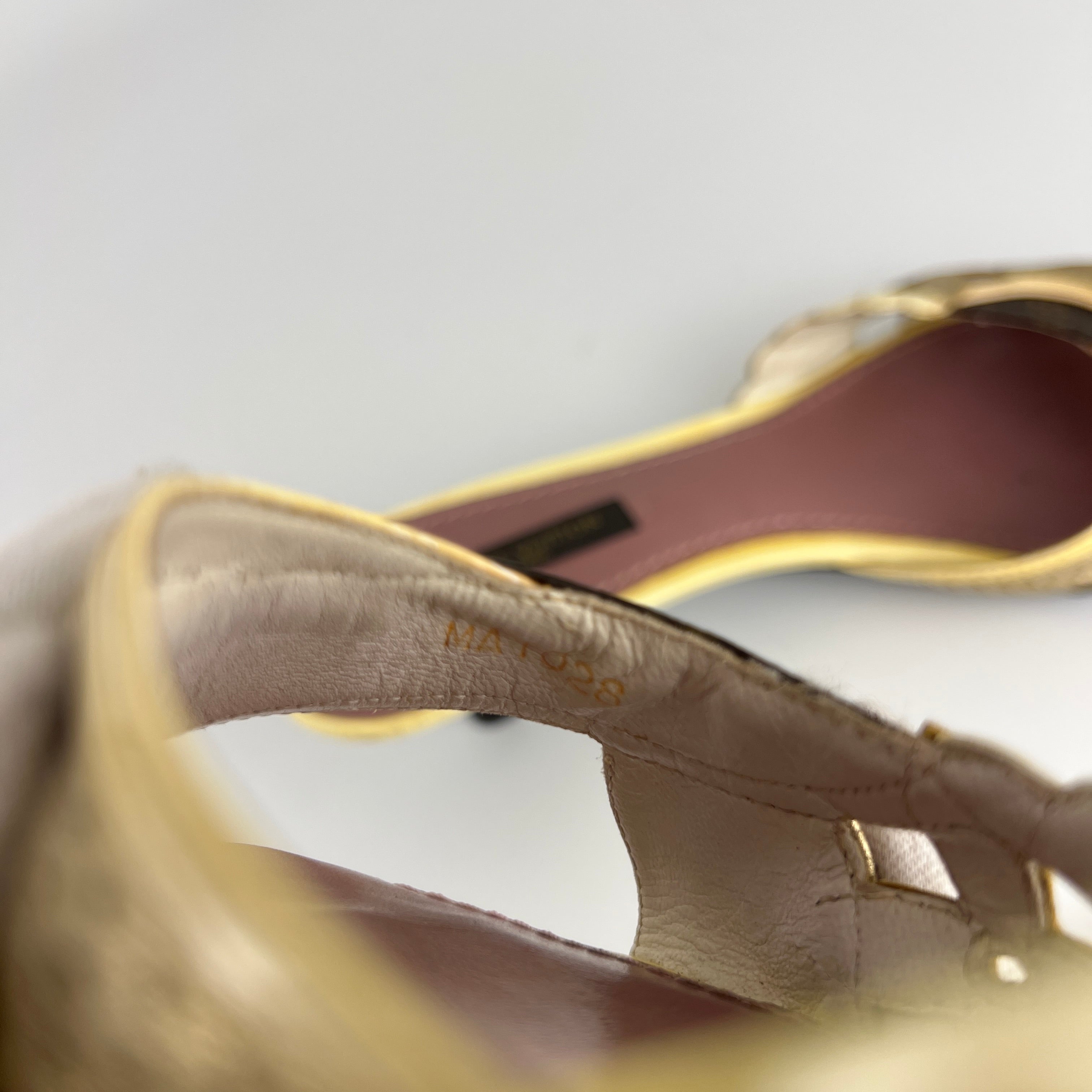 Louis Vuitton | LV Monogram Gold Leather Kitten Heel Slide Mules (36)