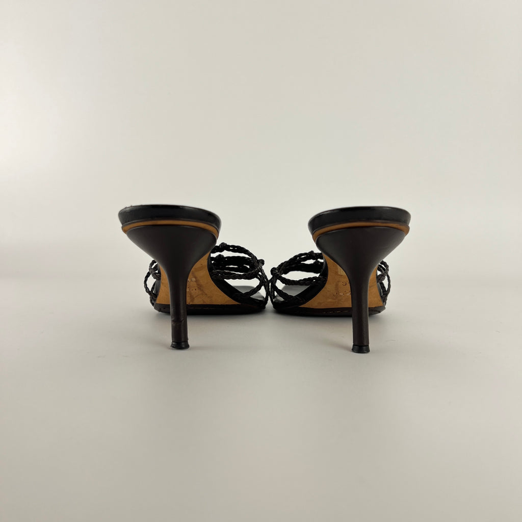 Gucci | Tom Ford Era Brown Leather Braided Knot Strappy Mules (35)