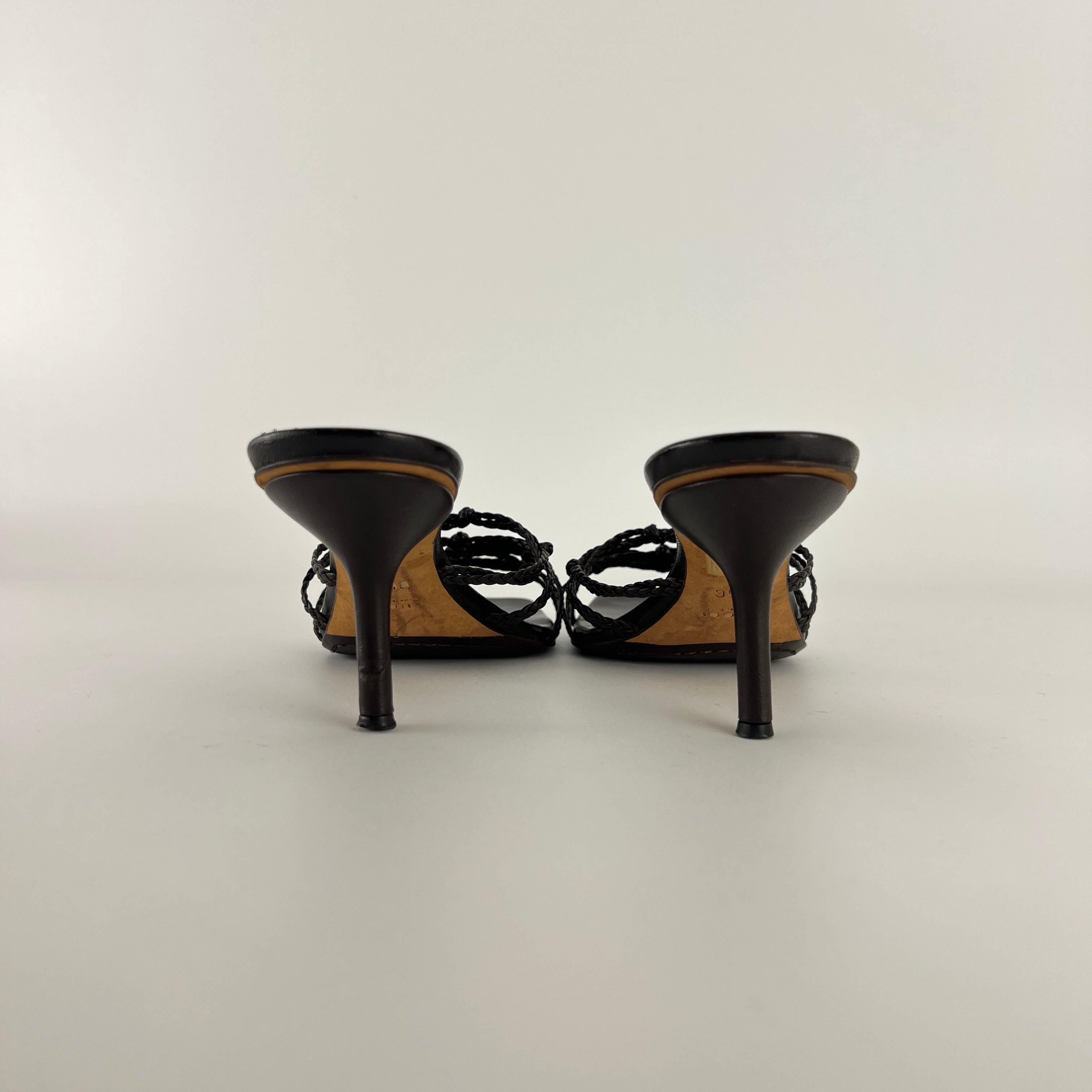 Gucci | Tom Ford Era Brown Leather Braided Knot Strappy Mules (35)