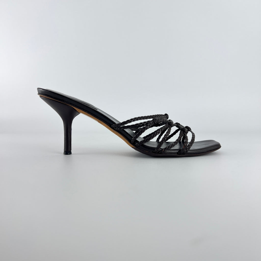 Gucci | Tom Ford Era Brown Leather Braided Knot Strappy Mules (35)