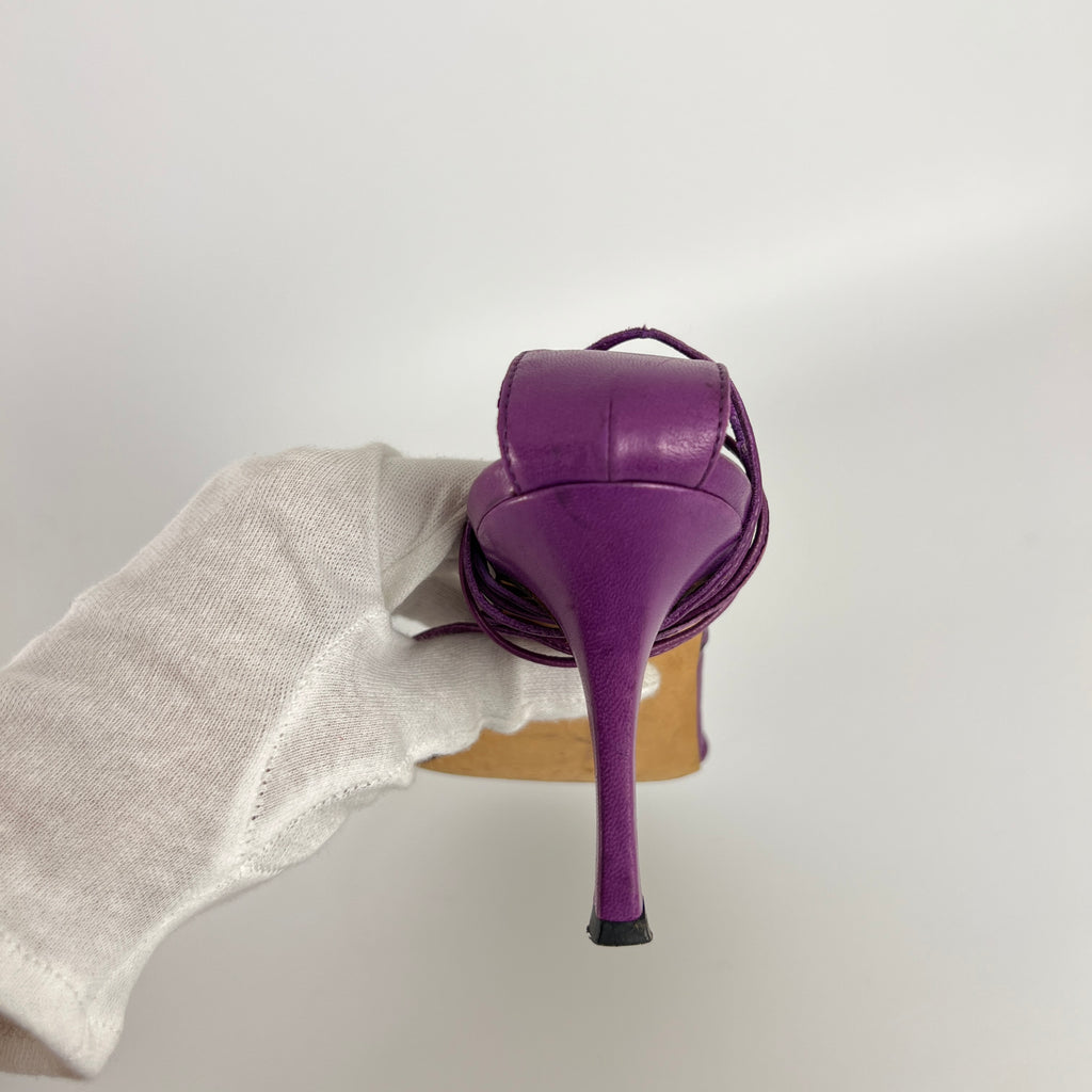 Manolo Blahnik | Purple Leather Thong Heels Strappy Lace Up Ankle Heels (35)