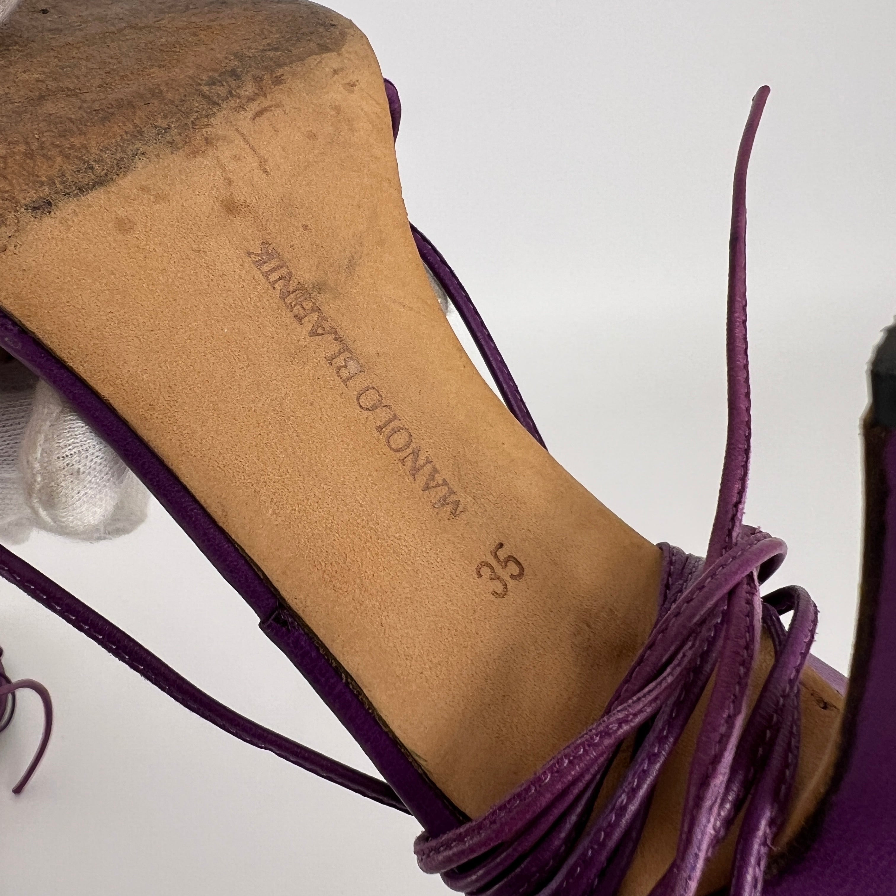 Manolo Blahnik | Purple Leather Thong Heels Strappy Lace Up Ankle Heels (35)