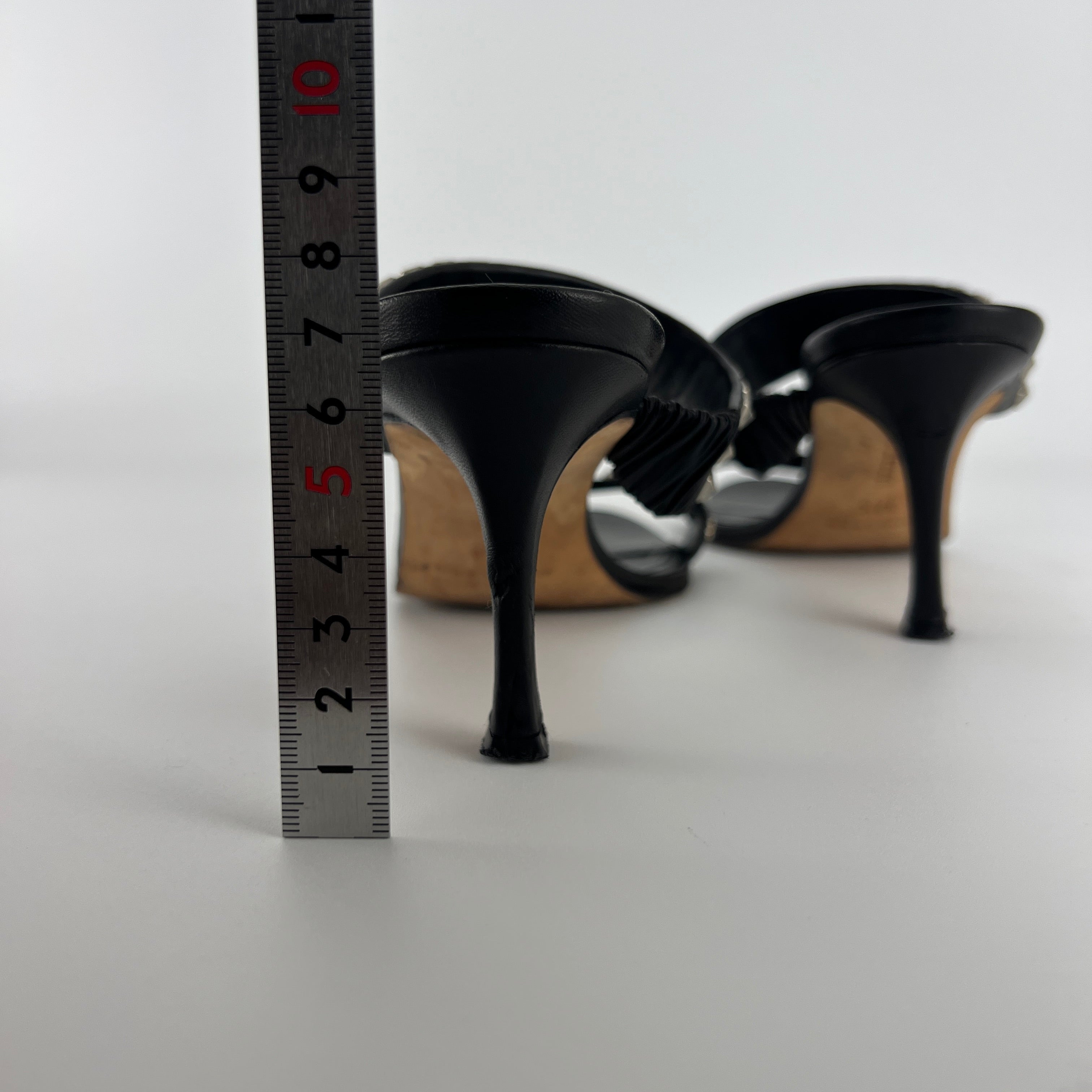 Manolo Blahnik | Vintage Black Leather Silver Stud Double Strap Slide Mules (37.5)