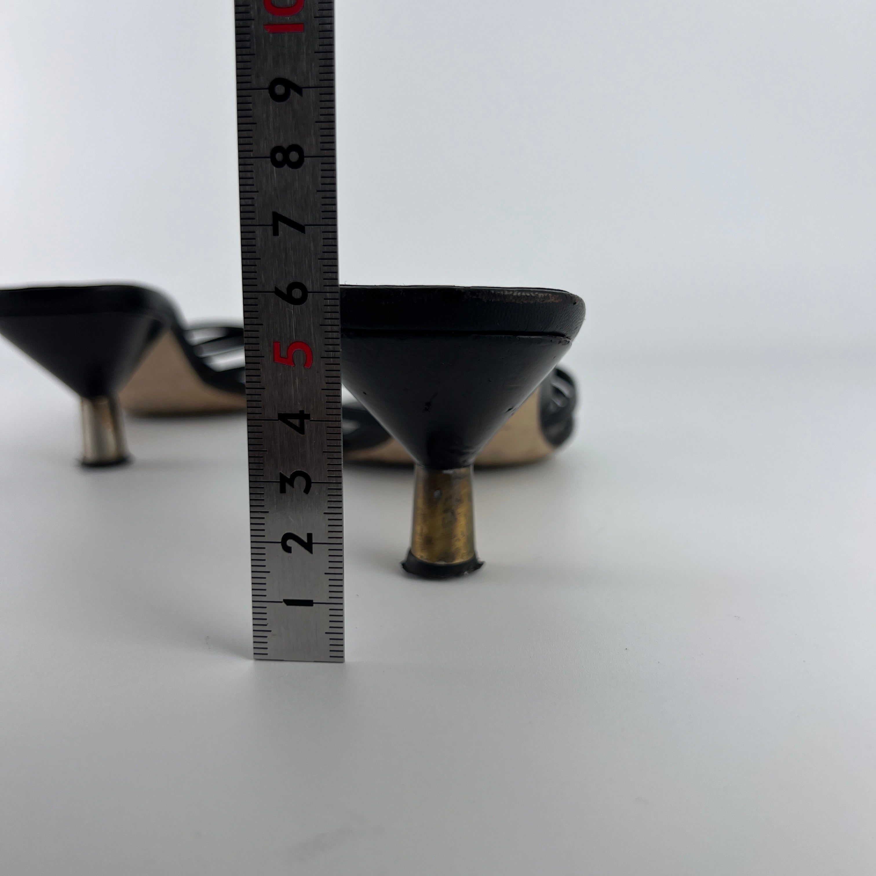 Miu Miu | Black Leather Cross Strap Kitten Heel Slide Mules (38)