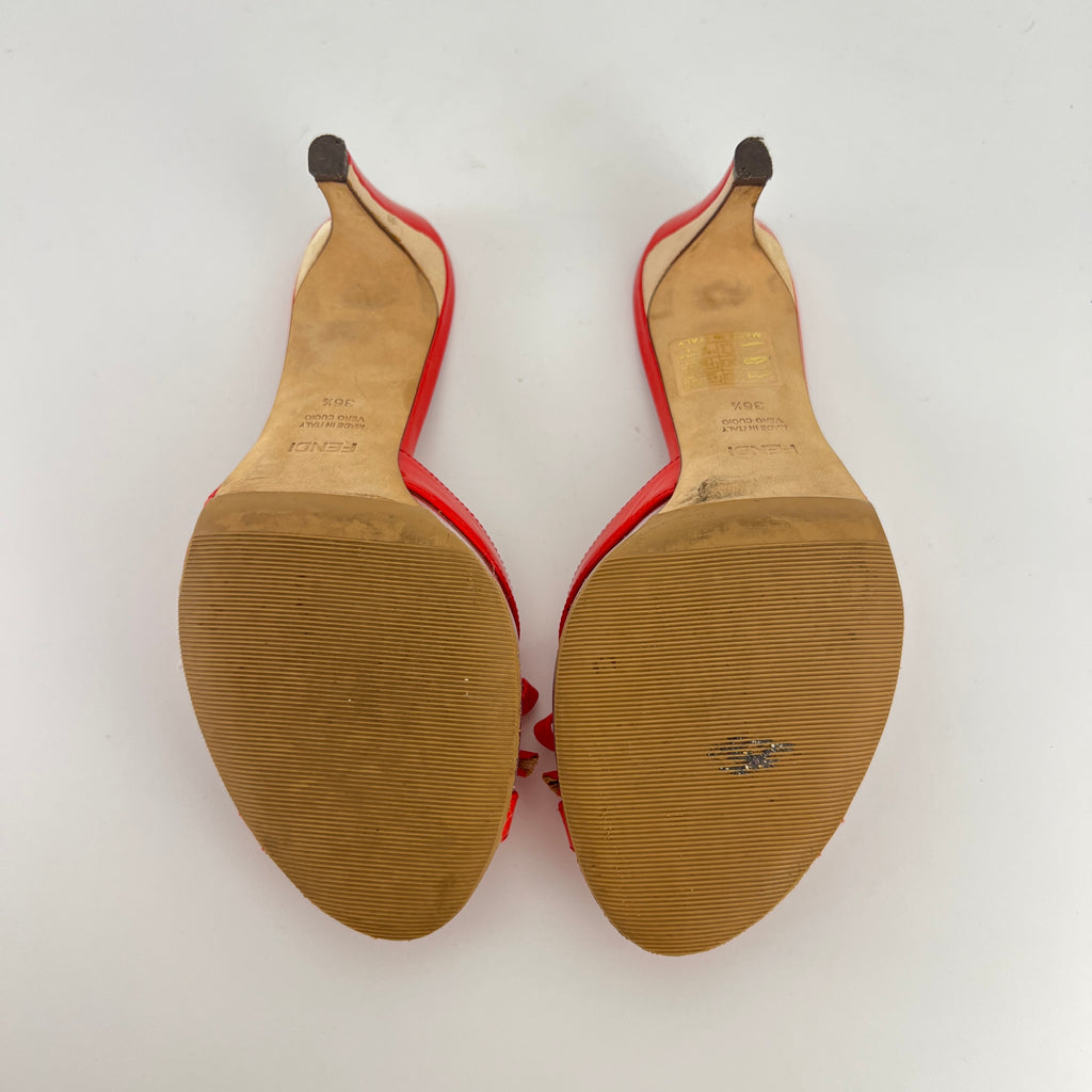 Fendi | Red Patent Leather Clear PVC Ribbon Bow Slide Mules (36.5)