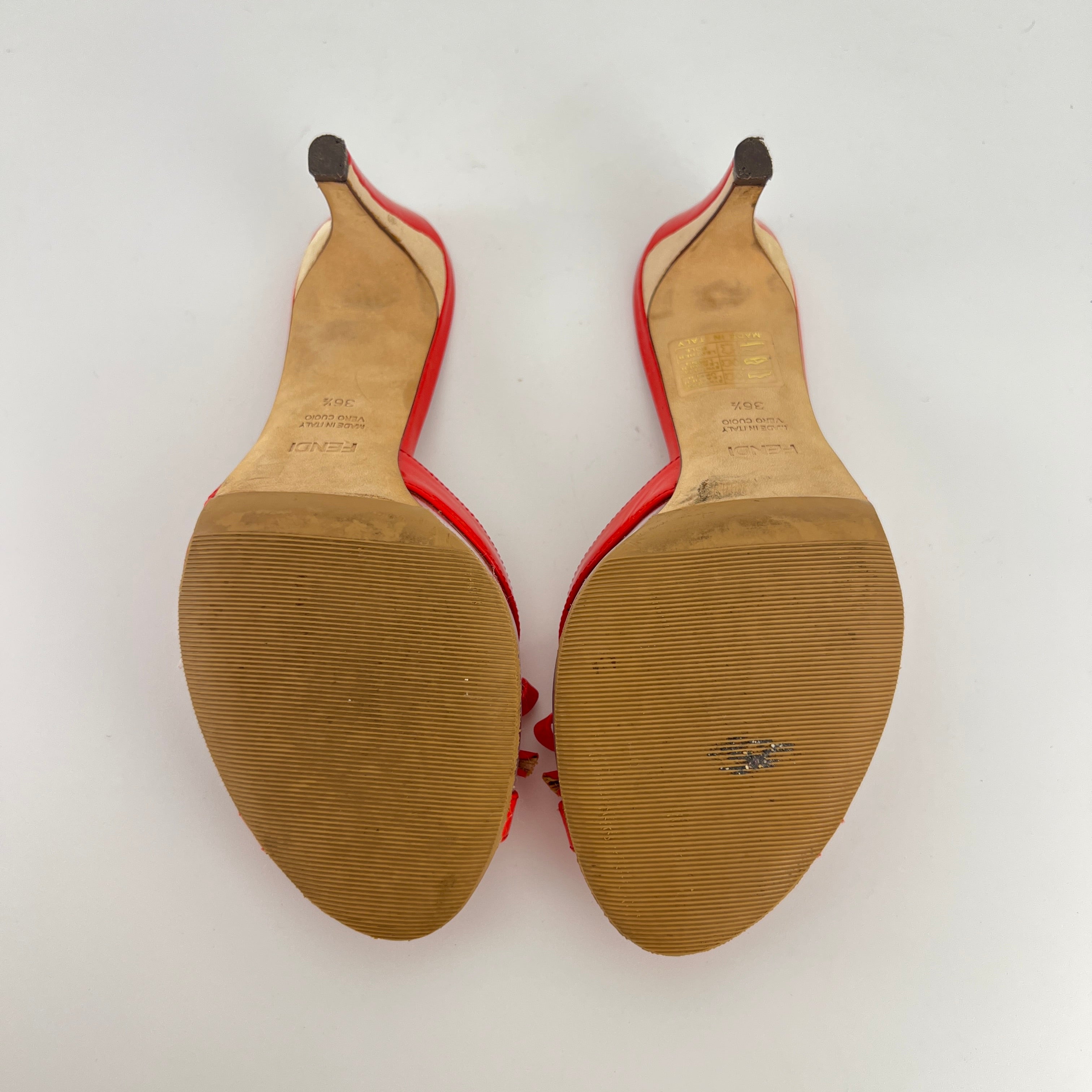 Fendi | Red Patent Leather Clear PVC Ribbon Bow Slide Mules (36.5)