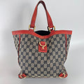 Gucci | Vintage Red Leather Trim GG Monogram Tote Bag Gold Hardware