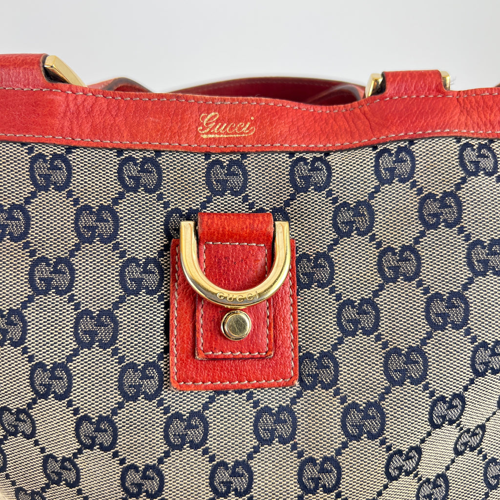 Gucci | Vintage Red Leather Trim GG Monogram Tote Bag Gold Hardware