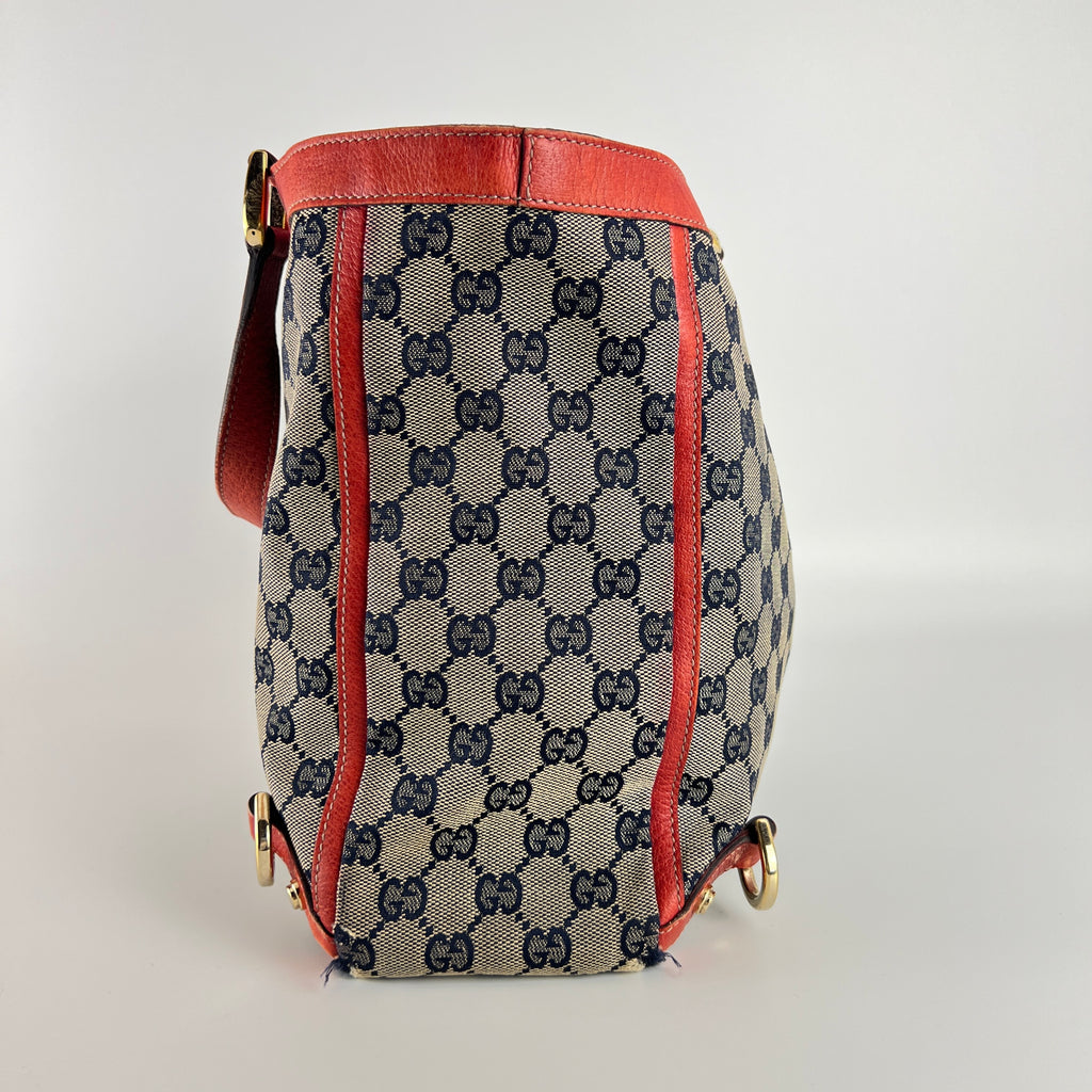 Gucci | Vintage Red Leather Trim GG Monogram Tote Bag Gold Hardware