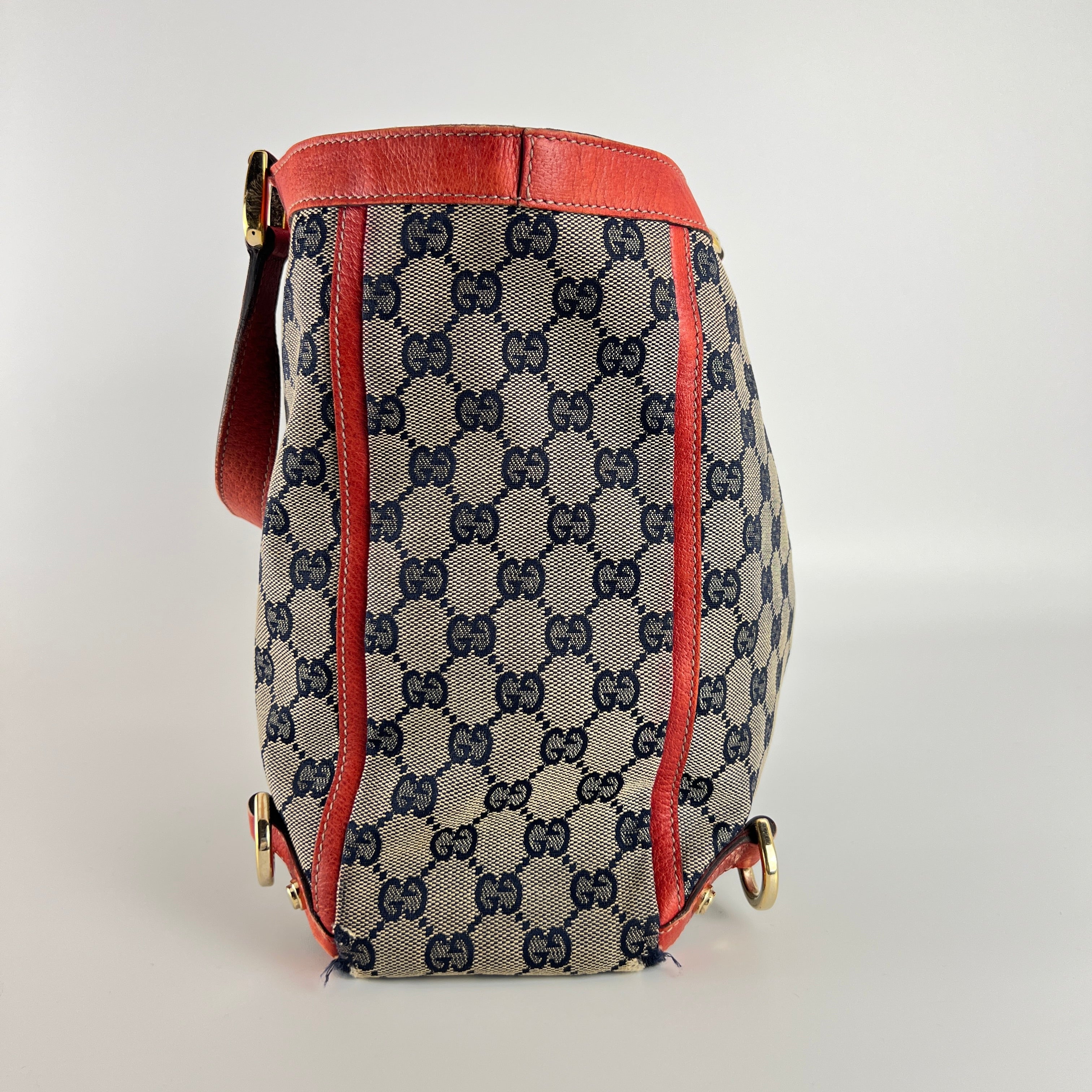 Gucci | Vintage Red Leather Trim GG Monogram Tote Bag Gold Hardware