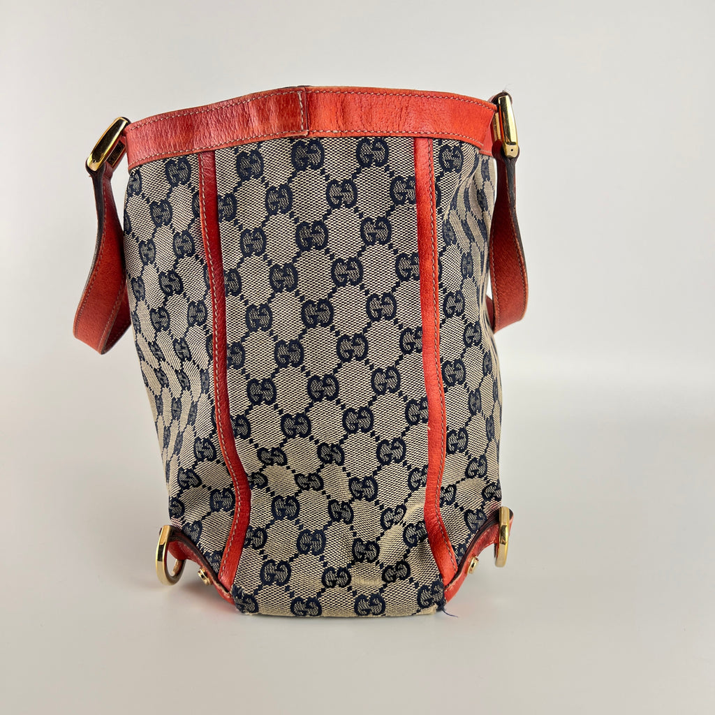 Gucci | Vintage Red Leather Trim GG Monogram Tote Bag Gold Hardware