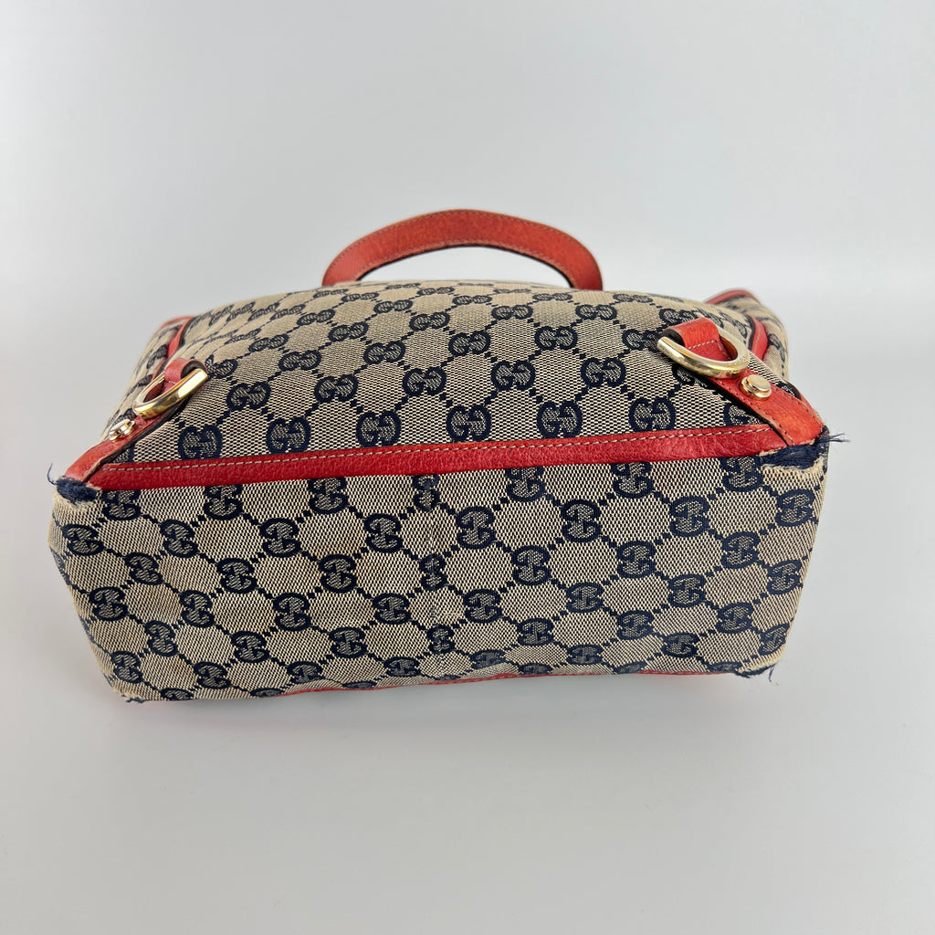 Gucci | Vintage Red Leather Trim GG Monogram Tote Bag Gold Hardware