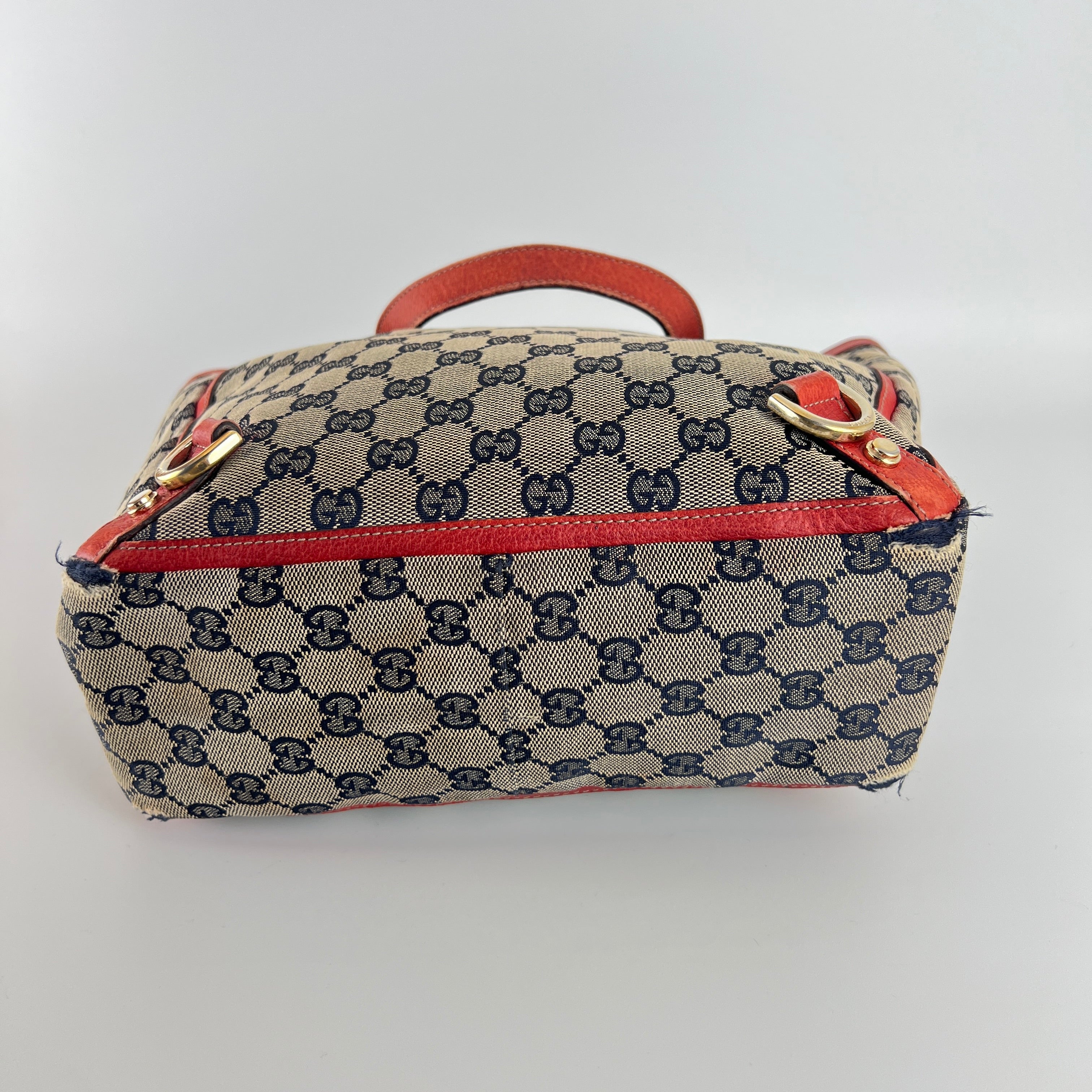 Gucci | Vintage Red Leather Trim GG Monogram Tote Bag Gold Hardware