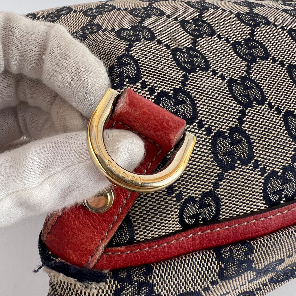 Gucci | Vintage Red Leather Trim GG Monogram Tote Bag Gold Hardware