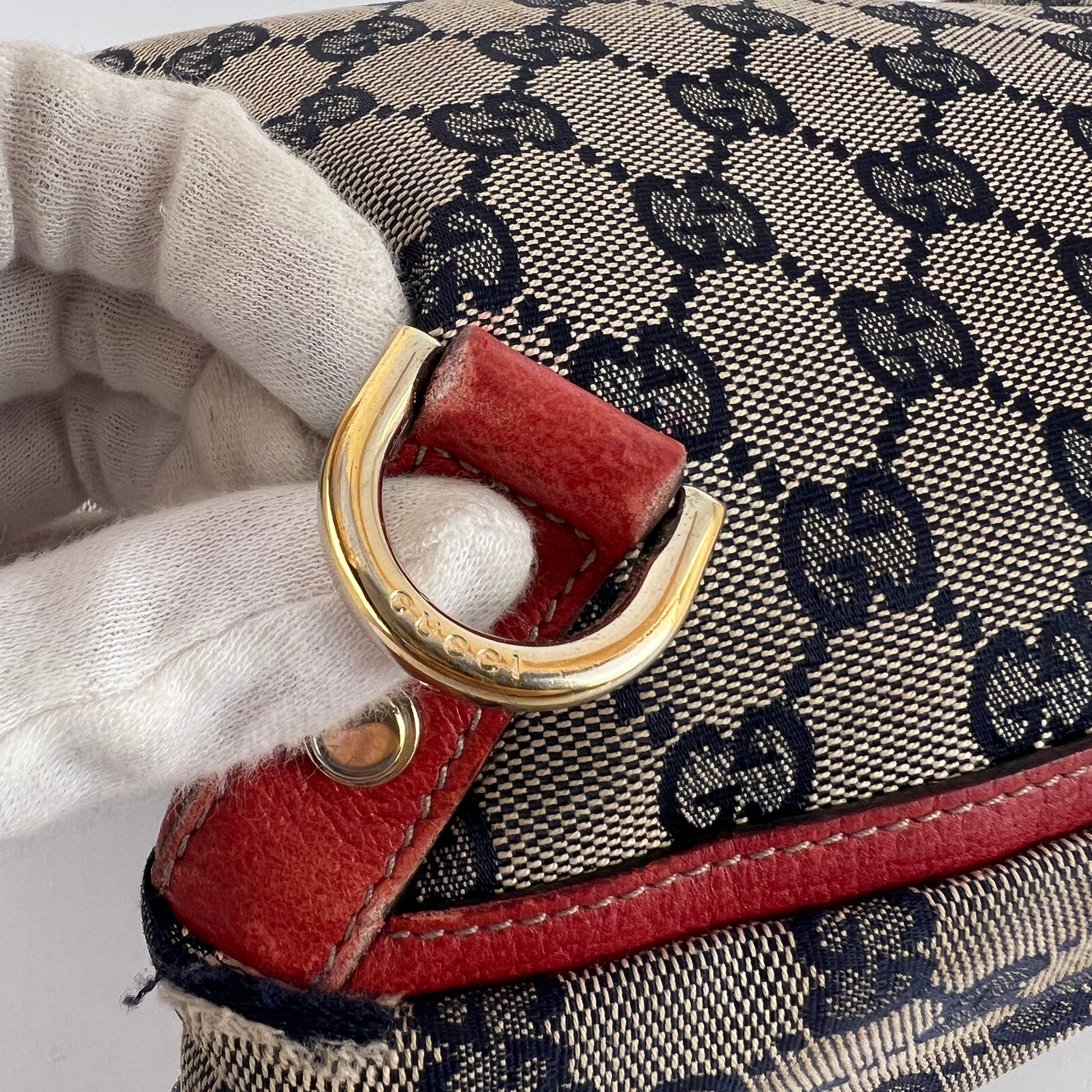 Gucci | Vintage Red Leather Trim GG Monogram Tote Bag Gold Hardware