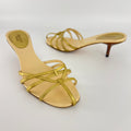 Gucci | Gold Leather Strappy Cage Slide Sandal Kitten Heel Mules (36.5)