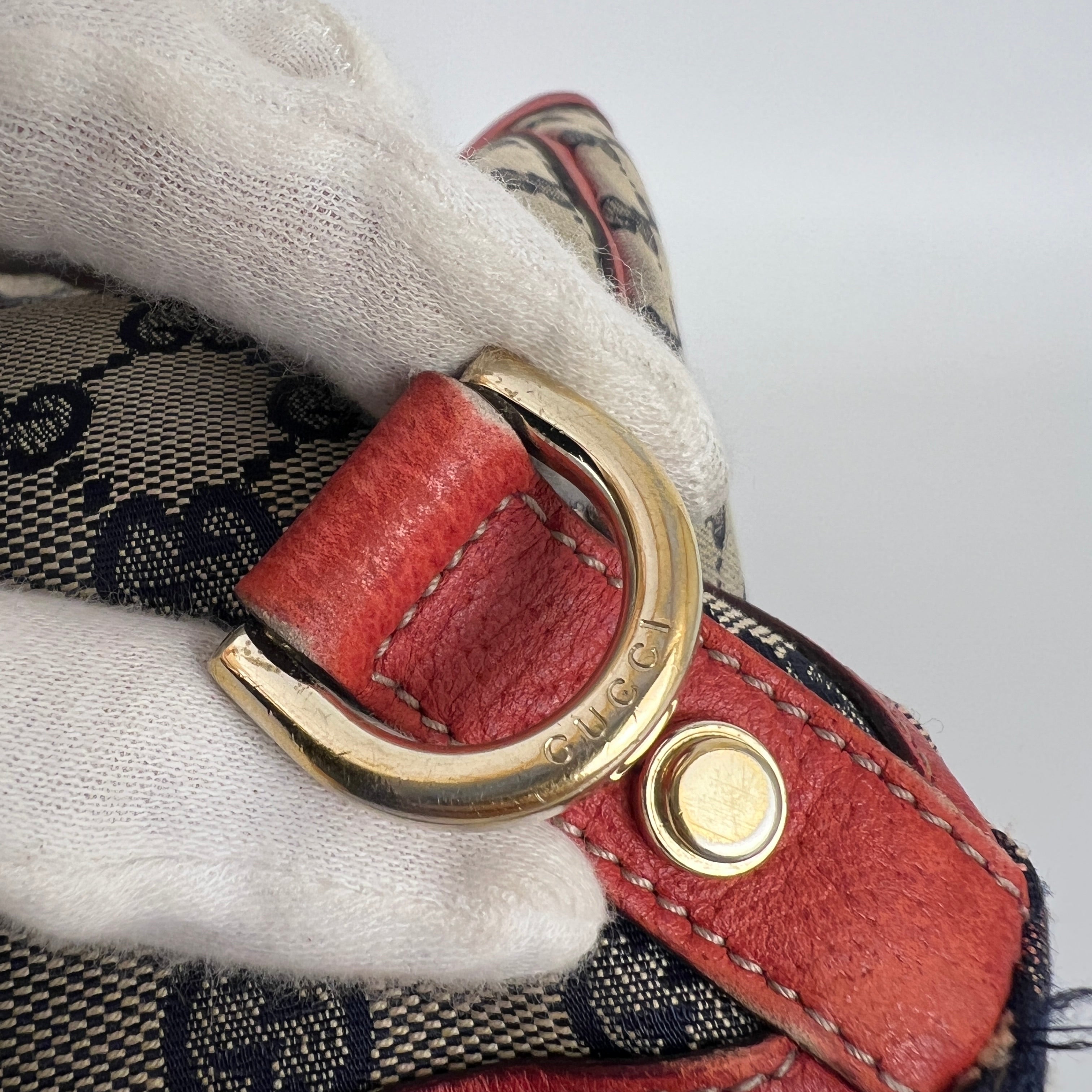 Gucci | Vintage Red Leather Trim GG Monogram Tote Bag Gold Hardware