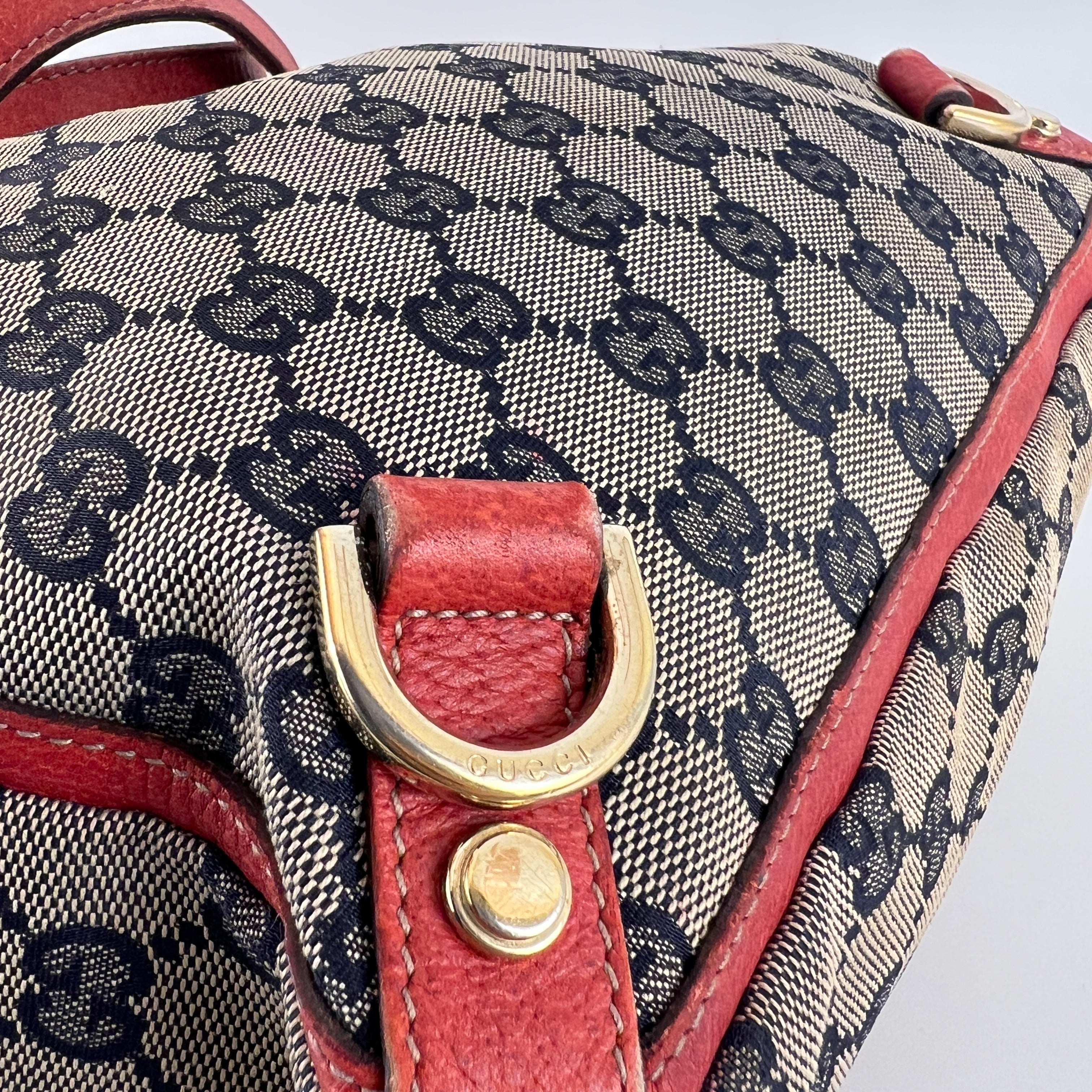 Gucci | Vintage Red Leather Trim GG Monogram Tote Bag Gold Hardware