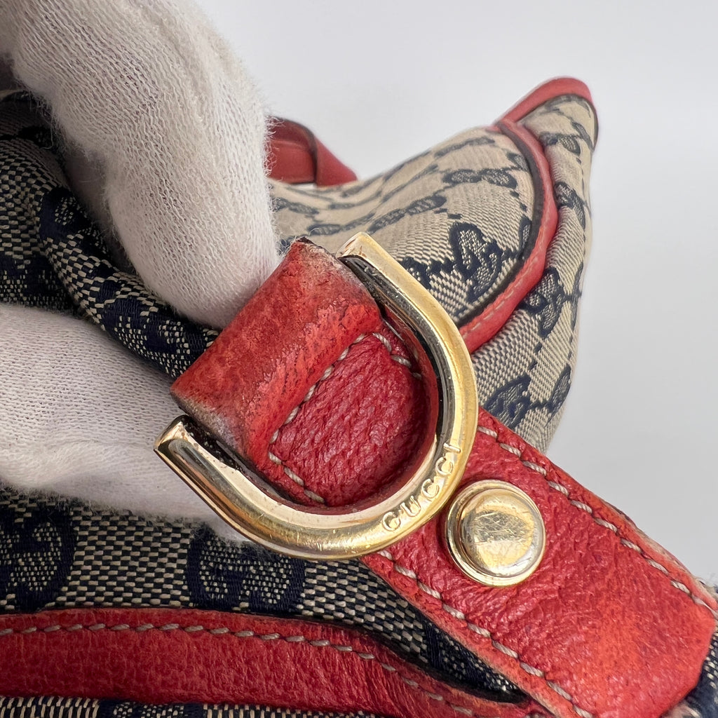 Gucci | Vintage Red Leather Trim GG Monogram Tote Bag Gold Hardware