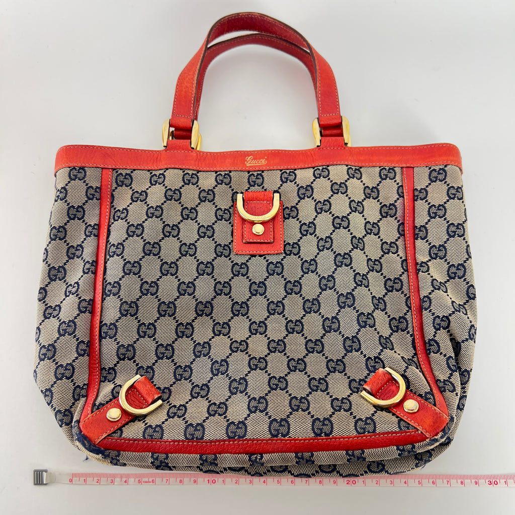 Gucci | Vintage Red Leather Trim GG Monogram Tote Bag Gold Hardware