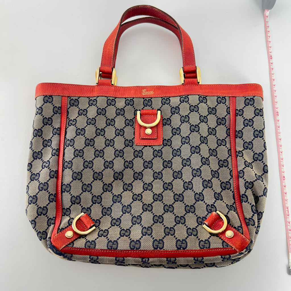 Gucci | Vintage Red Leather Trim GG Monogram Tote Bag Gold Hardware