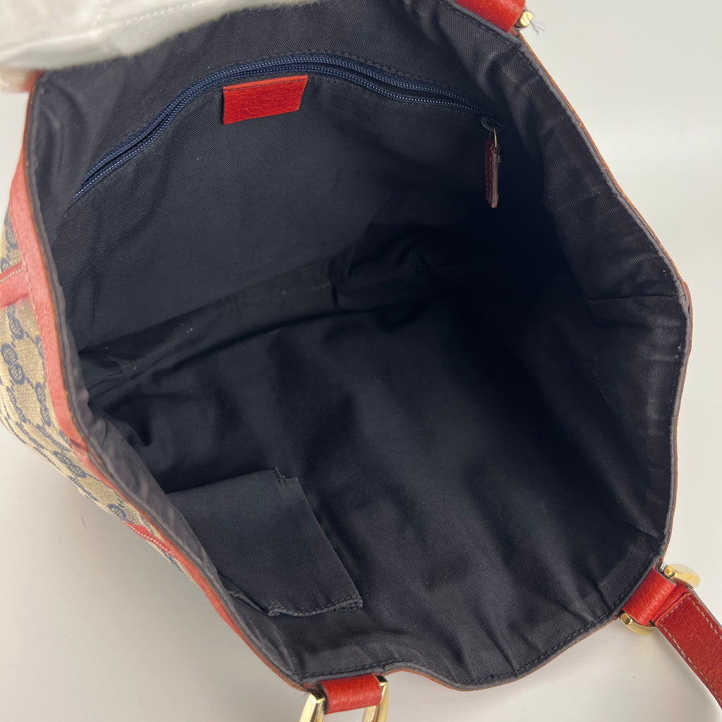 Gucci | Vintage Red Leather Trim GG Monogram Tote Bag Gold Hardware
