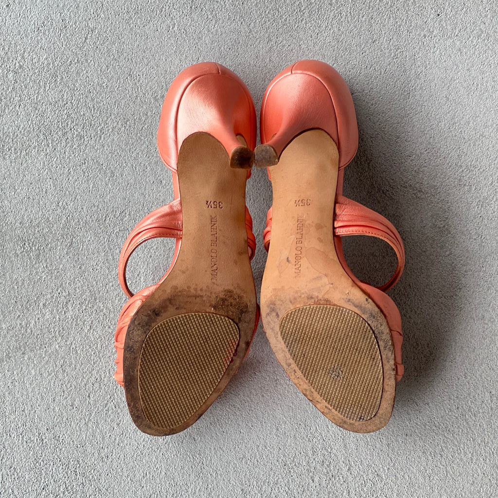Manolo Blahnik | Vintage Coral Leather Gem Strappy D'Orsay Pump (35.5)