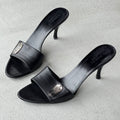 Gucci | Vintage Black Leather Silver Logo Dog Tag Slide Mules (37.5)
