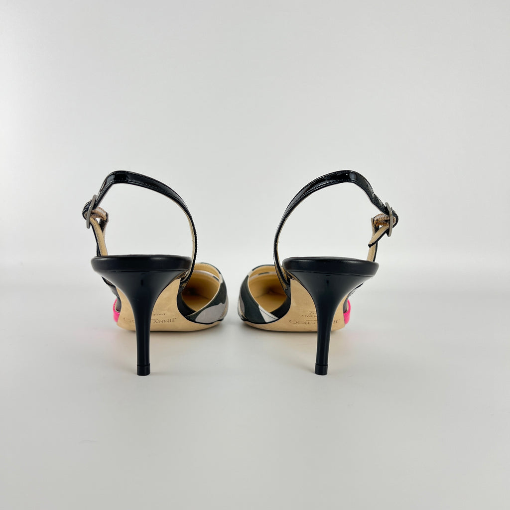 Jimmy Choo | Marise 65 Black Patent Leather Camo Pink Pointed Heels (37.5)