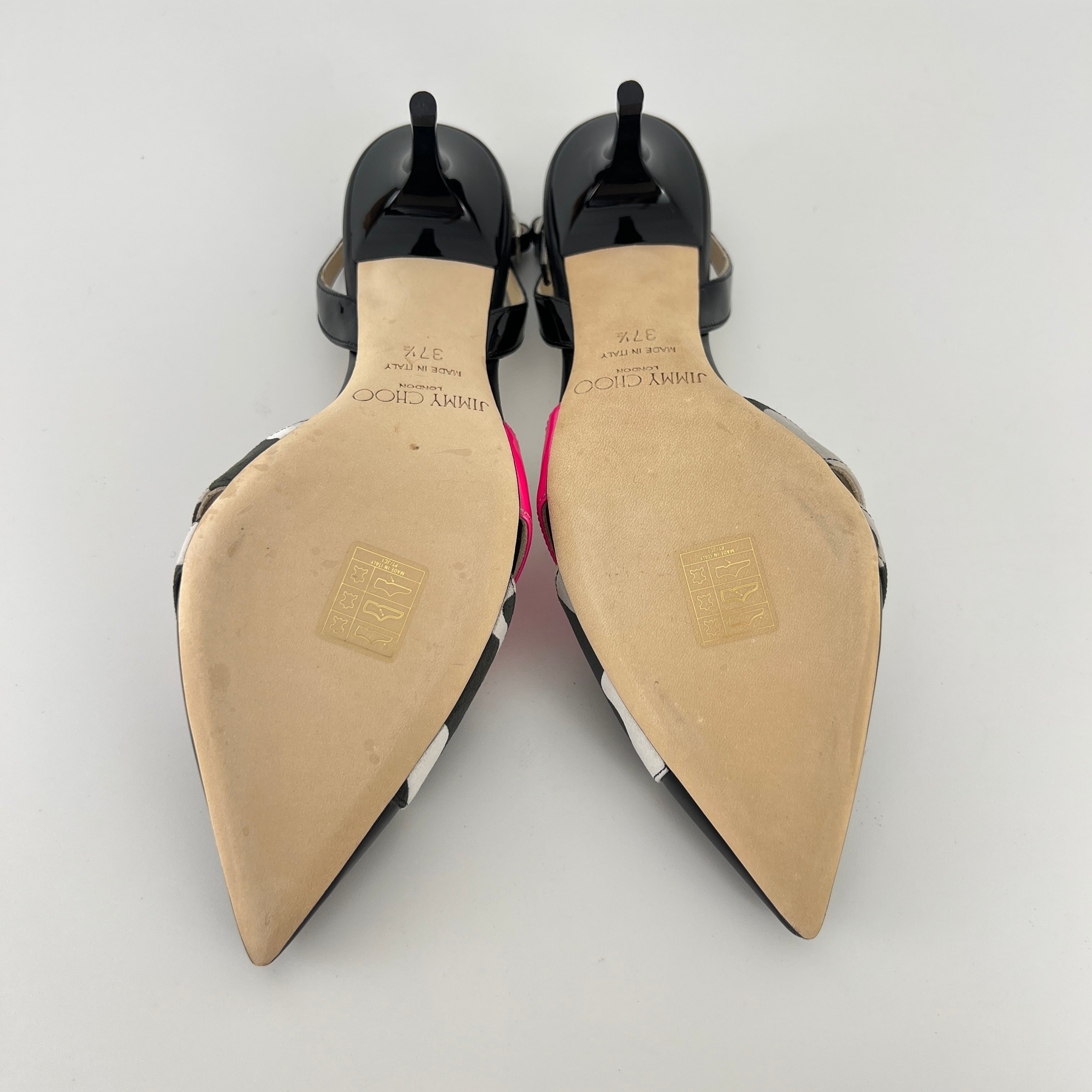 Jimmy Choo | Marise 65 Black Patent Leather Camo Pink Pointed Heels (37.5)