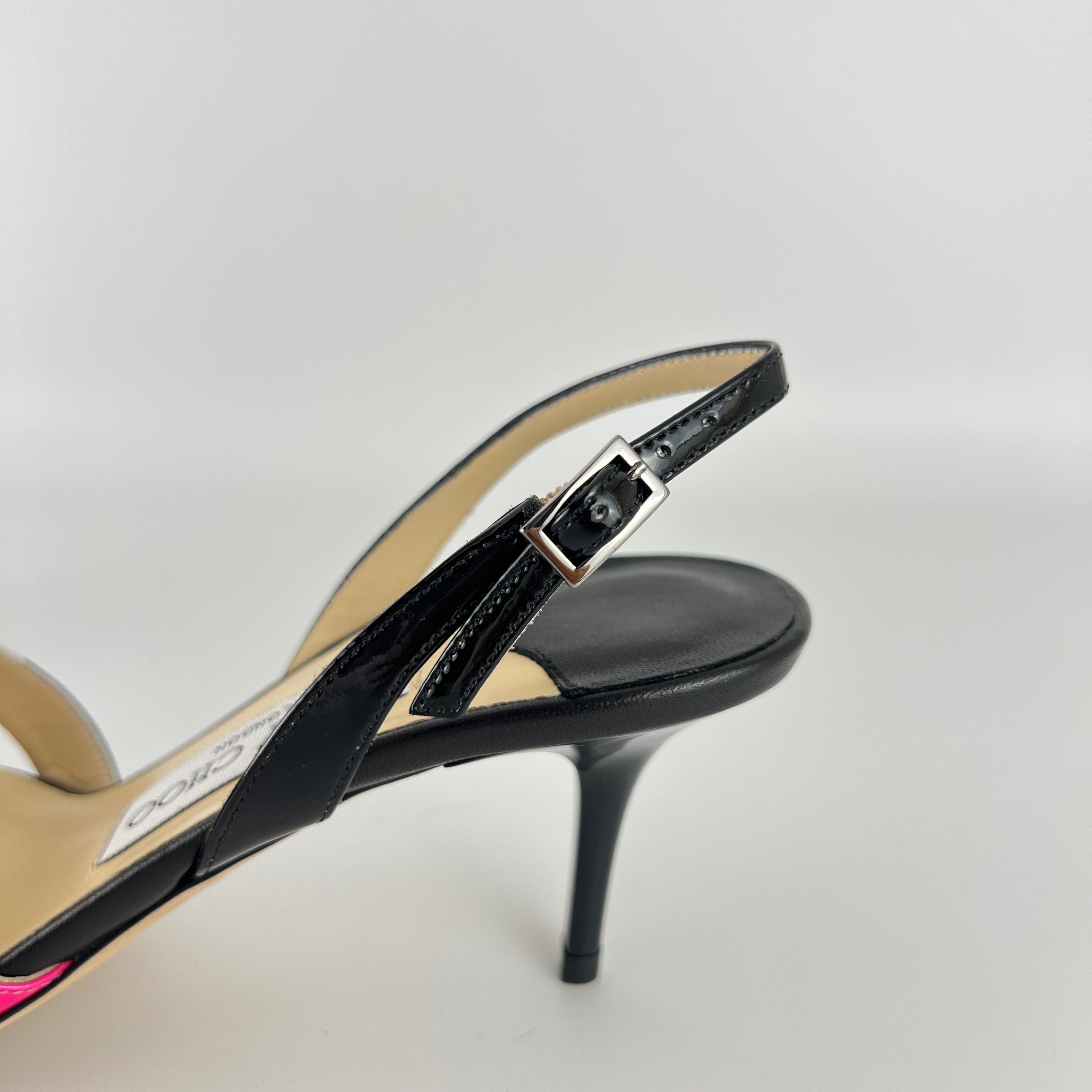 Jimmy Choo | Marise 65 Black Patent Leather Camo Pink Pointed Heels (37.5)