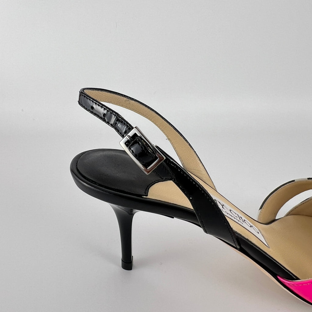 Jimmy Choo | Marise 65 Black Patent Leather Camo Pink Pointed Heels (37.5)