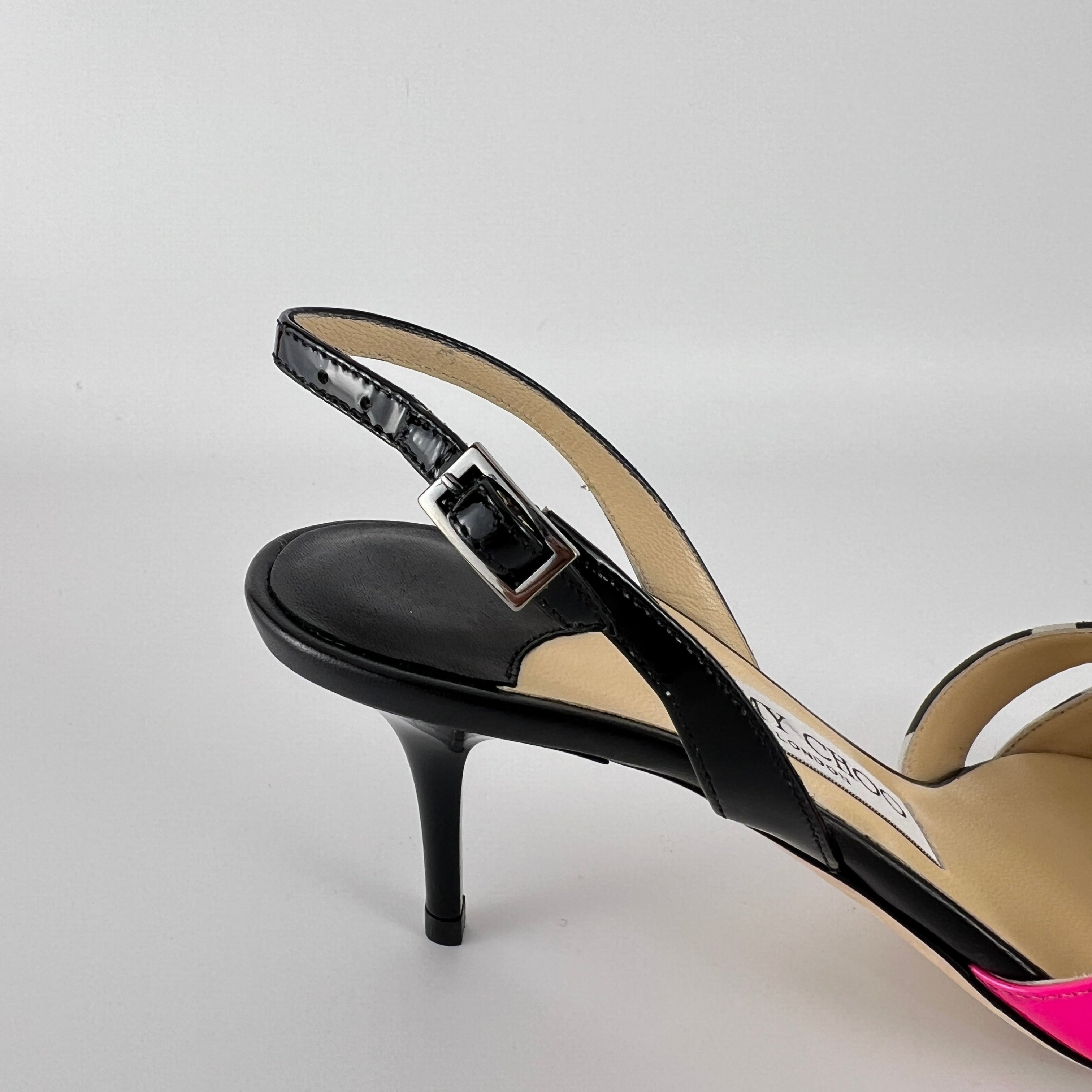 Jimmy Choo | Marise 65 Black Patent Leather Camo Pink Pointed Heels (37.5)