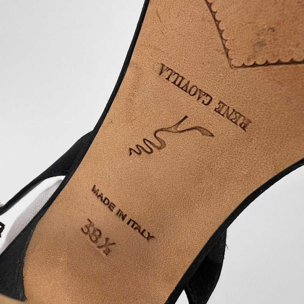 Rene Caovilla | Vintage Black Satin Velvet Crystal Strap Slingback Heel (38.5)