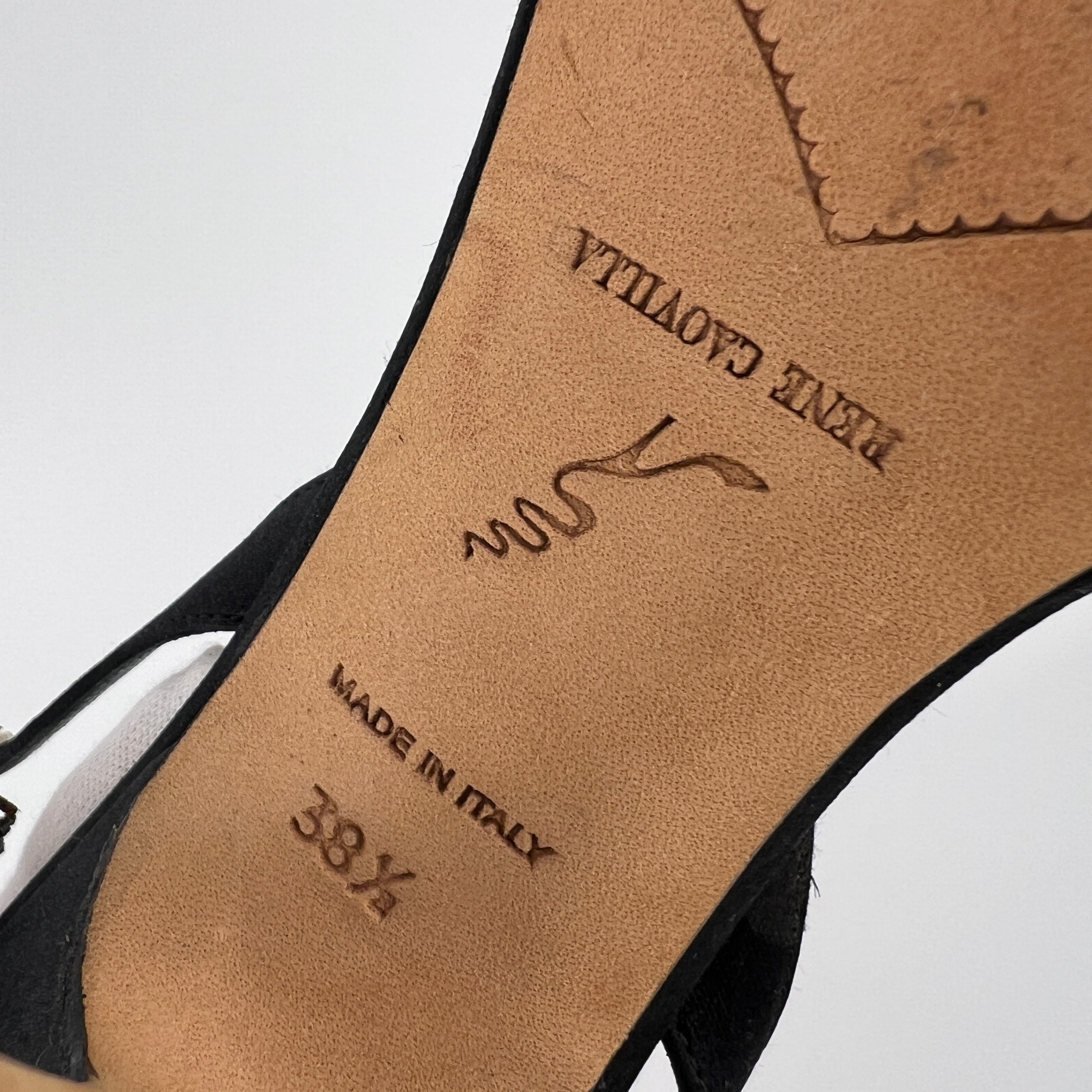 Rene Caovilla | Vintage Black Satin Velvet Crystal Strap Slingback Heel (38.5)