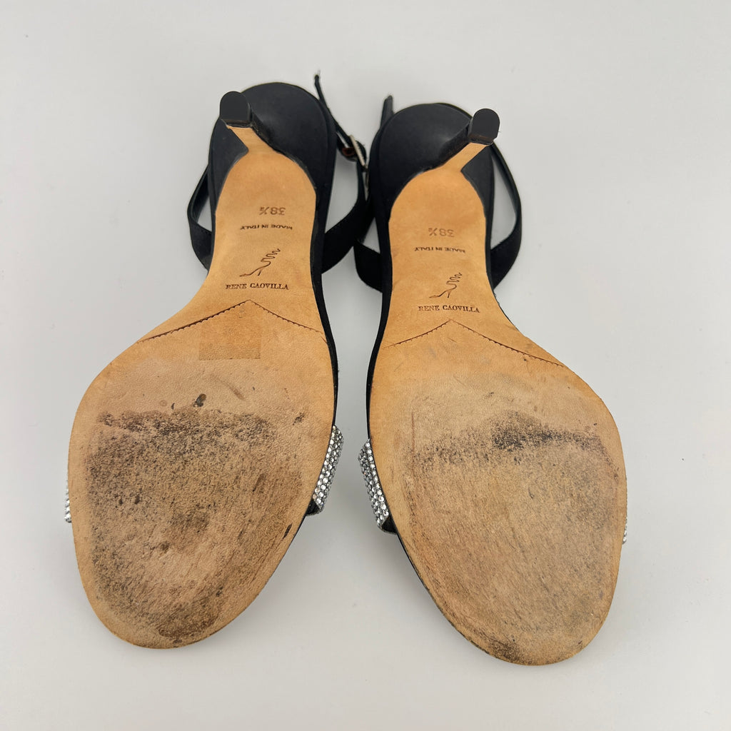 Rene Caovilla | Vintage Black Satin Velvet Crystal Strap Slingback Heel (38.5)