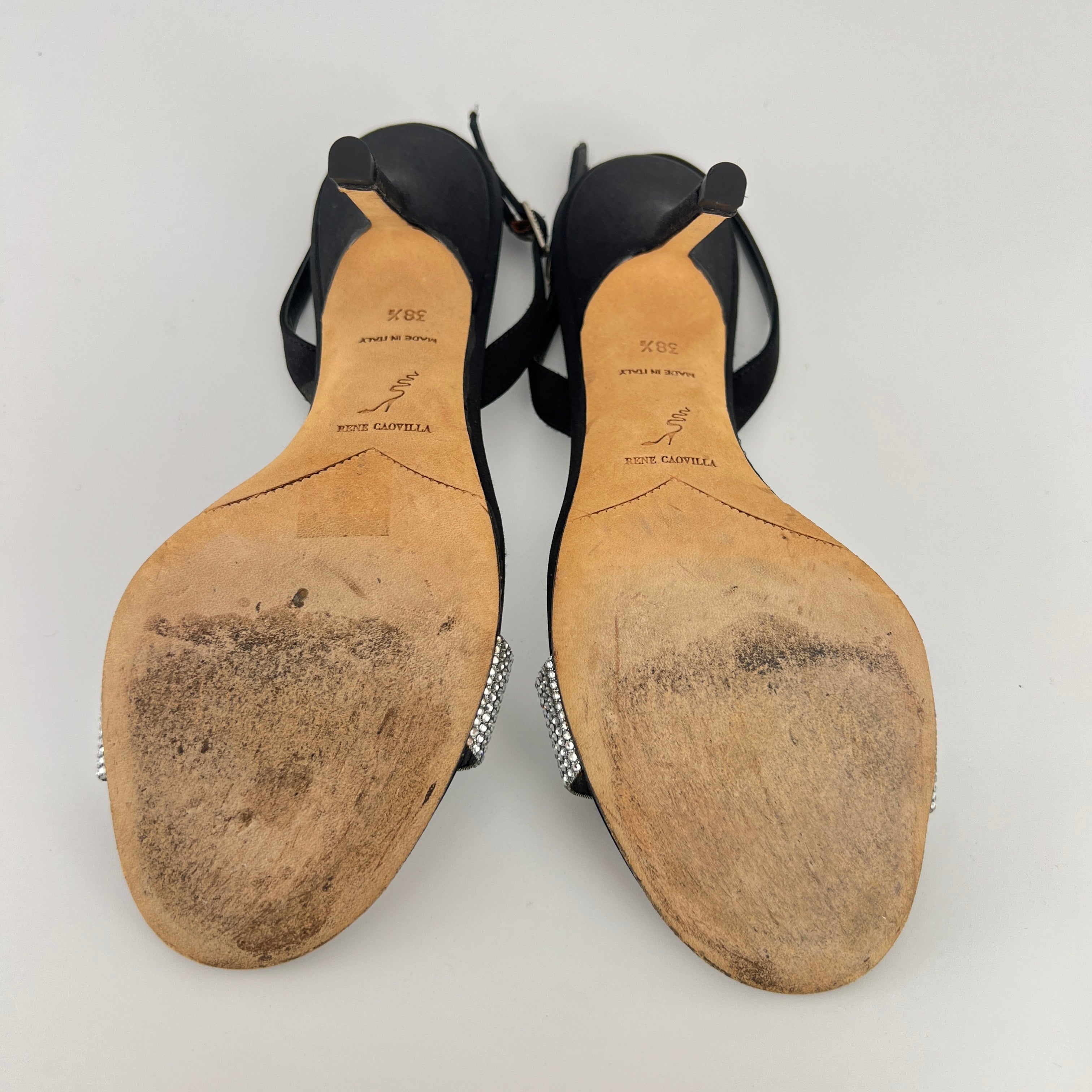 Rene Caovilla | Vintage Black Satin Velvet Crystal Strap Slingback Heel (38.5)