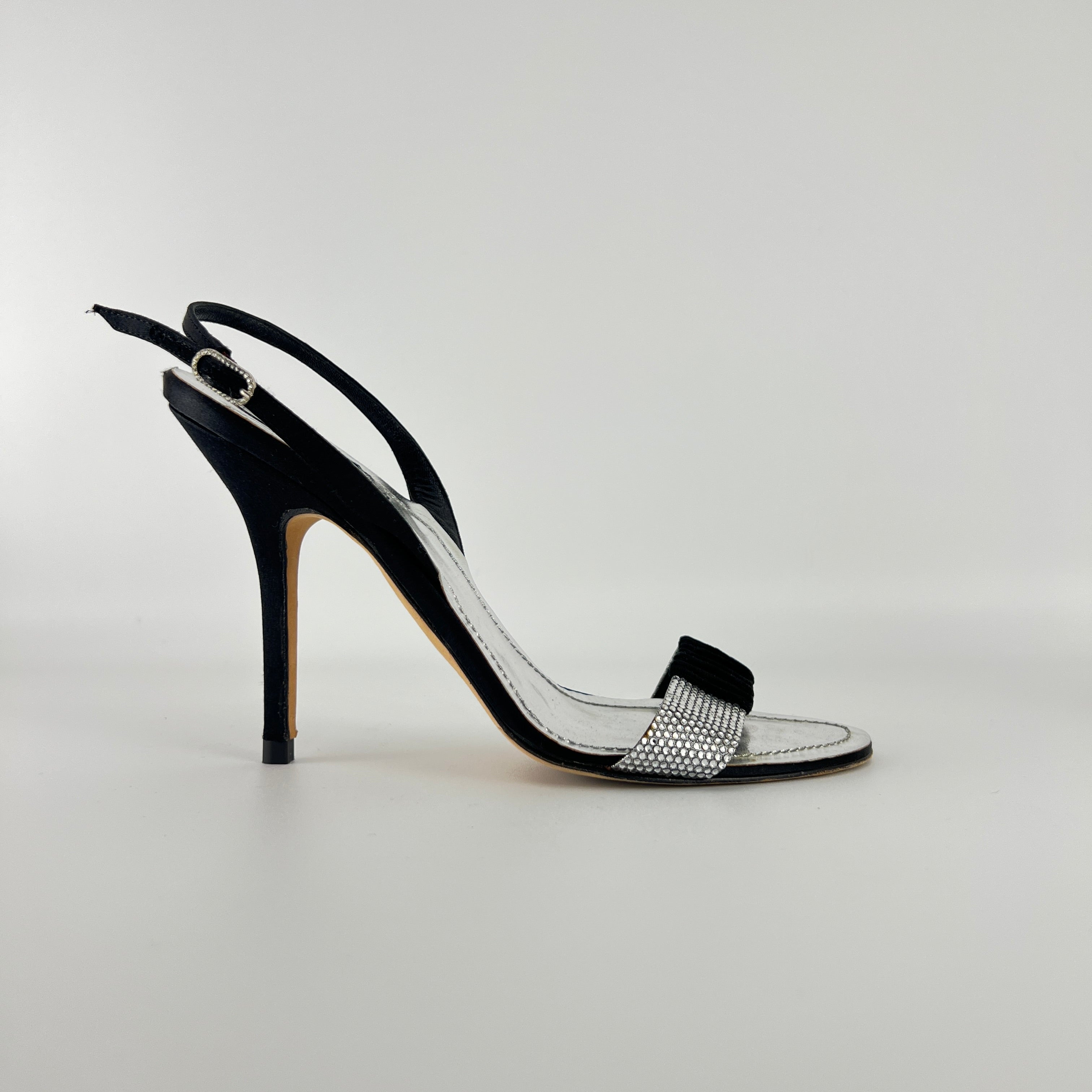 Rene Caovilla | Vintage Black Satin Velvet Crystal Strap Slingback Heel (38.5)