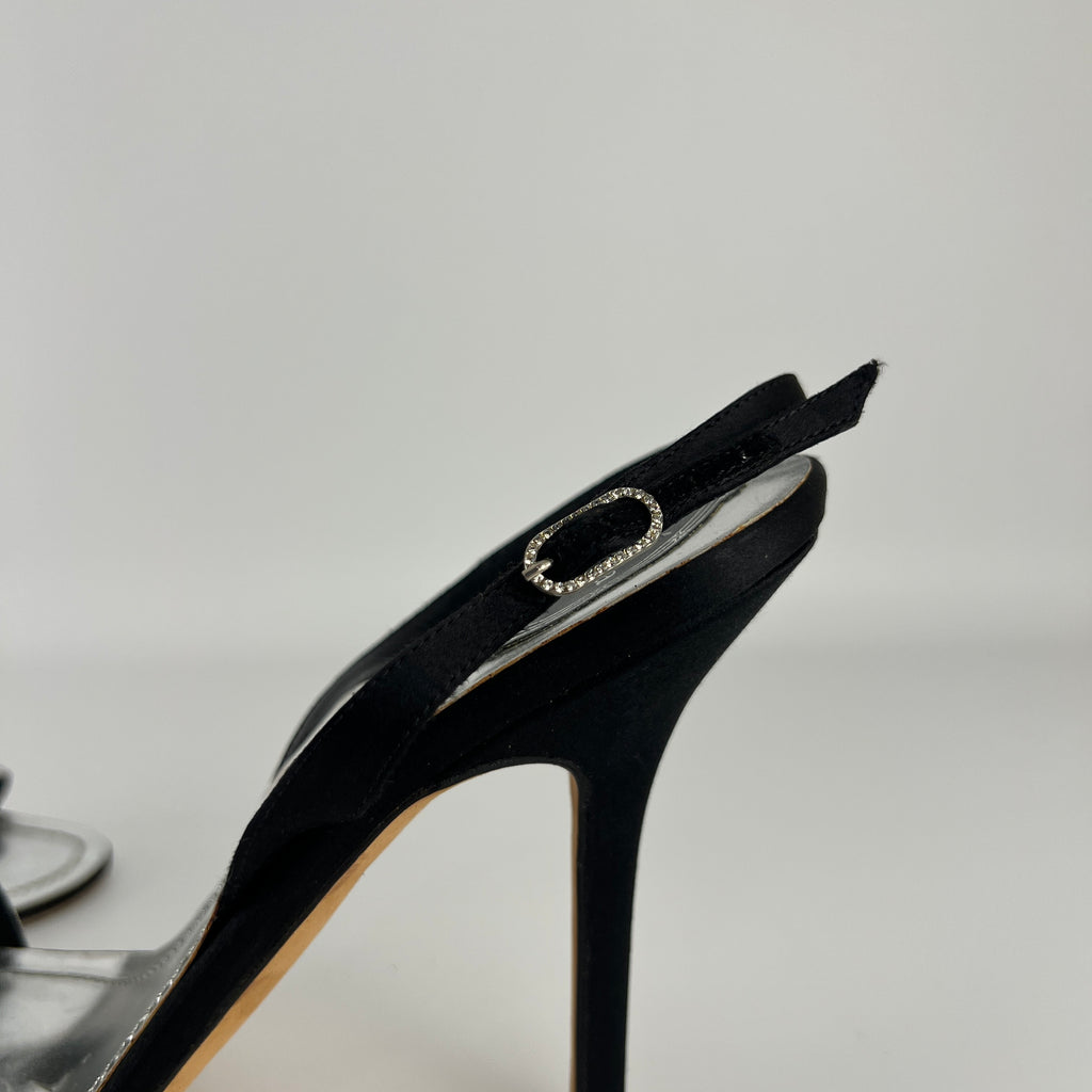 Rene Caovilla | Vintage Black Satin Velvet Crystal Strap Slingback Heel (38.5)