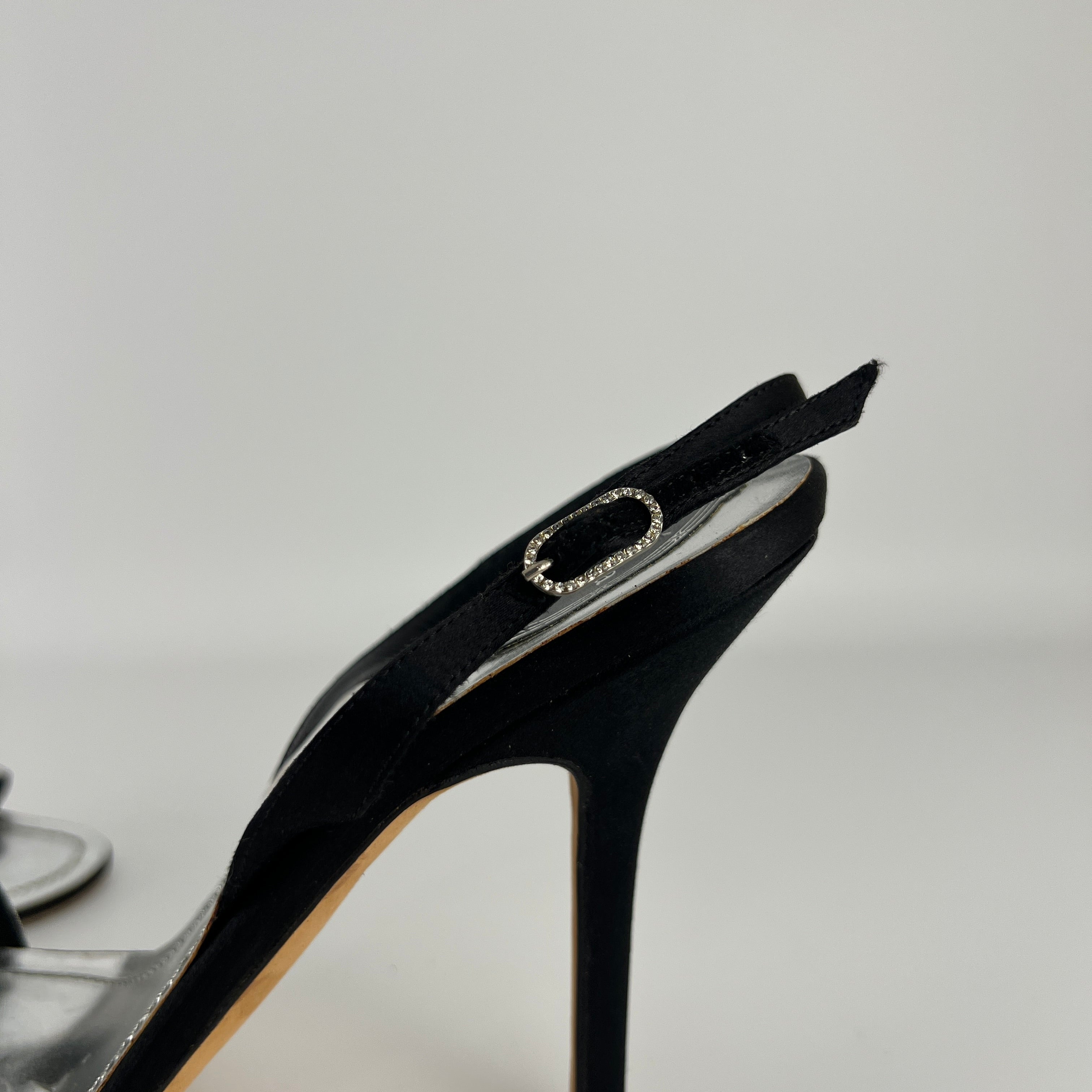 Rene Caovilla | Vintage Black Satin Velvet Crystal Strap Slingback Heel (38.5)