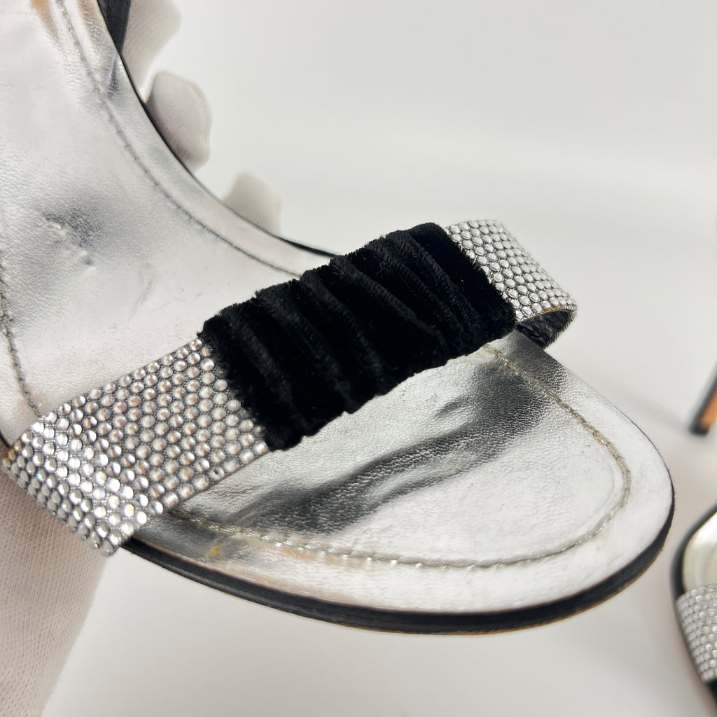 Rene Caovilla | Vintage Black Satin Velvet Crystal Strap Slingback Heel (38.5)