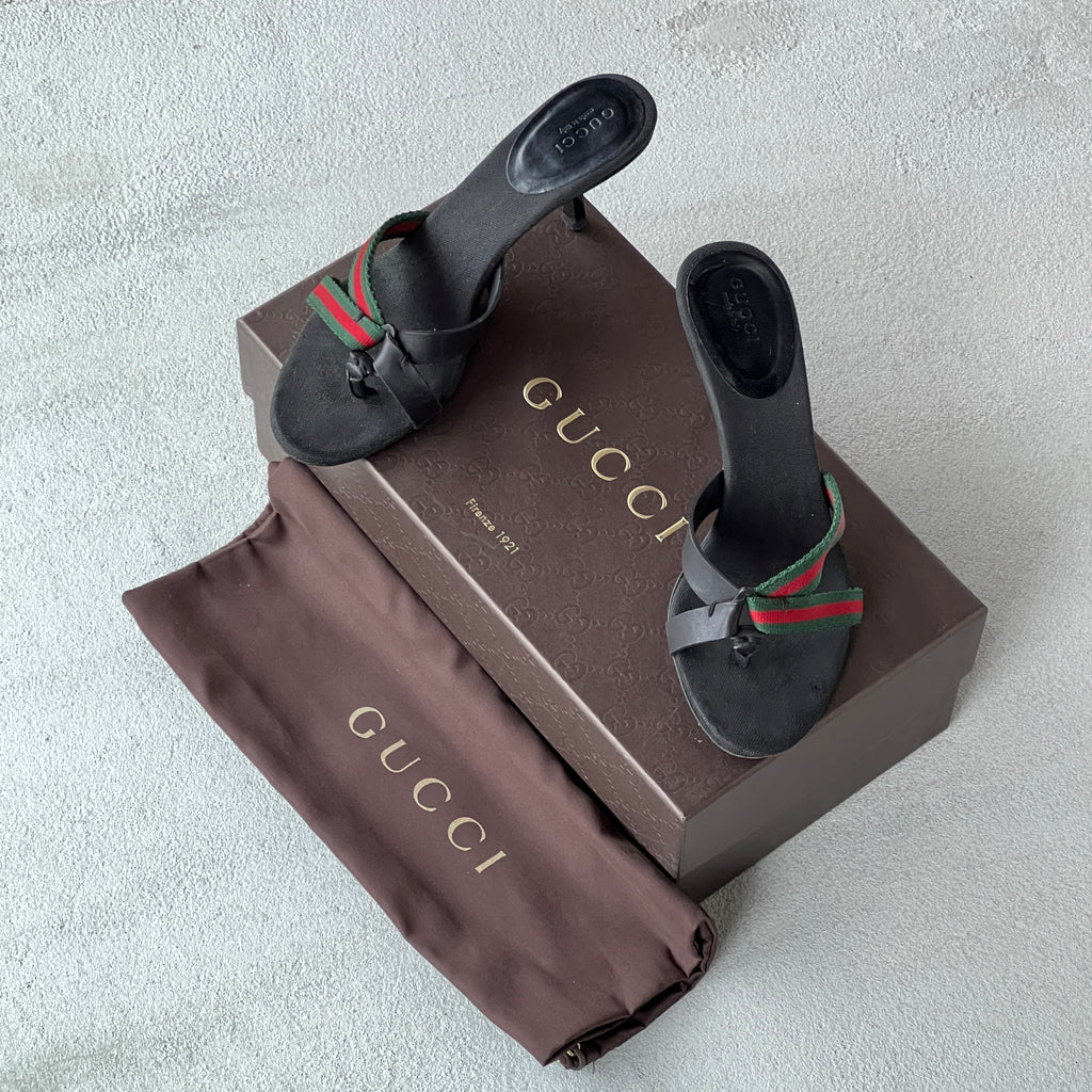 Gucci | Vintage Tom Ford Era Web Stripe Strappy Thong Mules Rare (35.5)