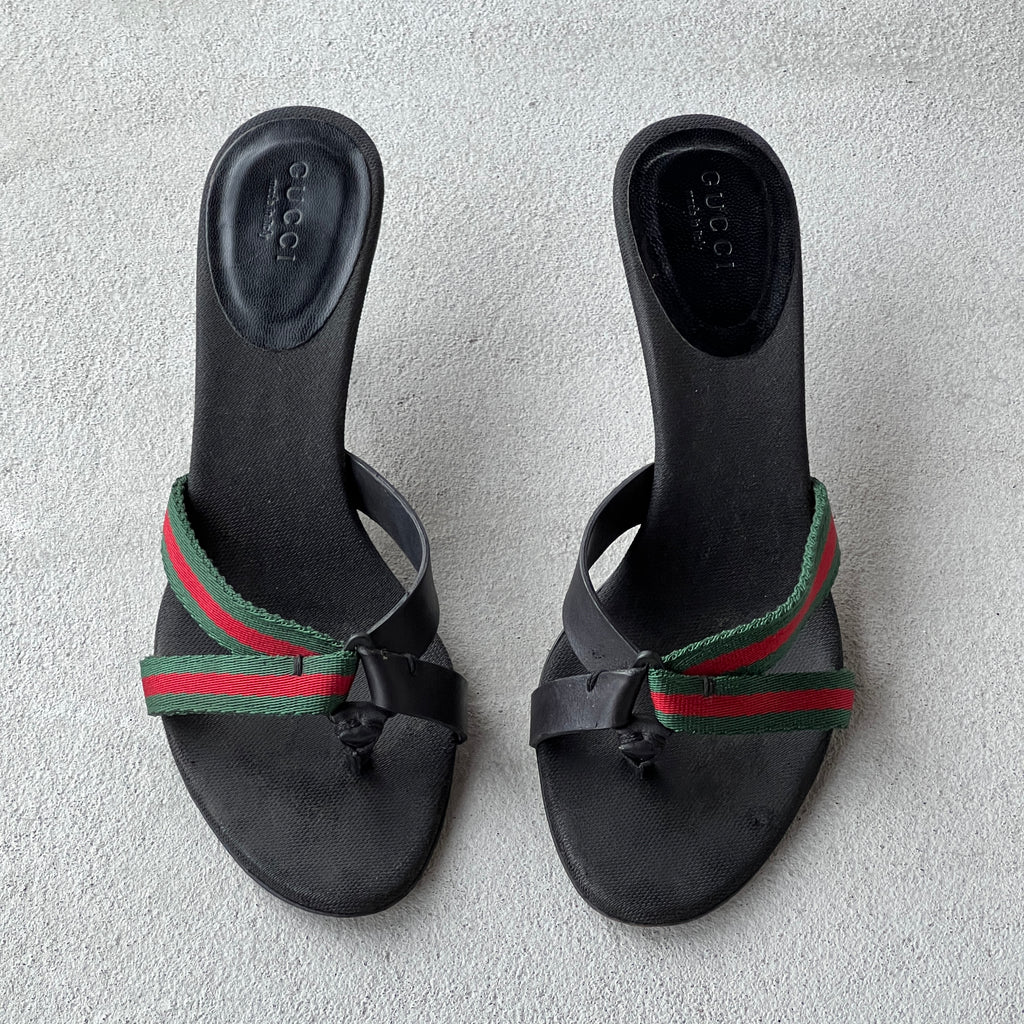 Gucci | Vintage Tom Ford Era Web Stripe Strappy Thong Mules Rare (35.5)