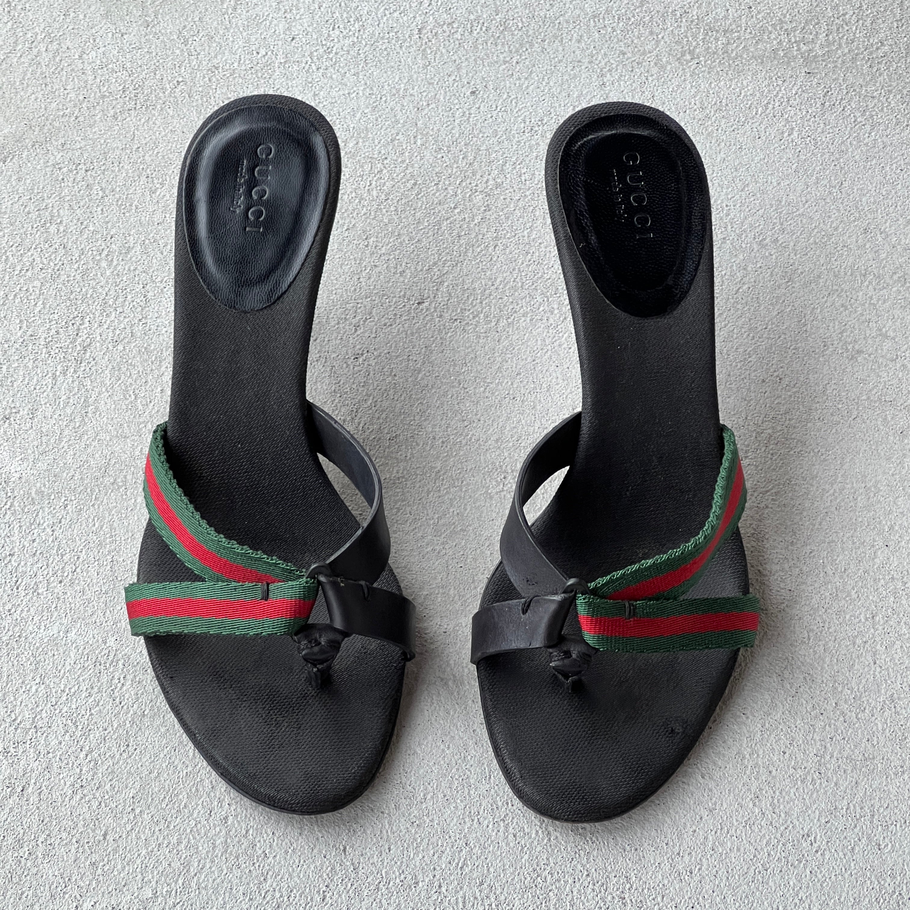 Gucci | Vintage Tom Ford Era Web Stripe Strappy Thong Mules Rare (35.5)