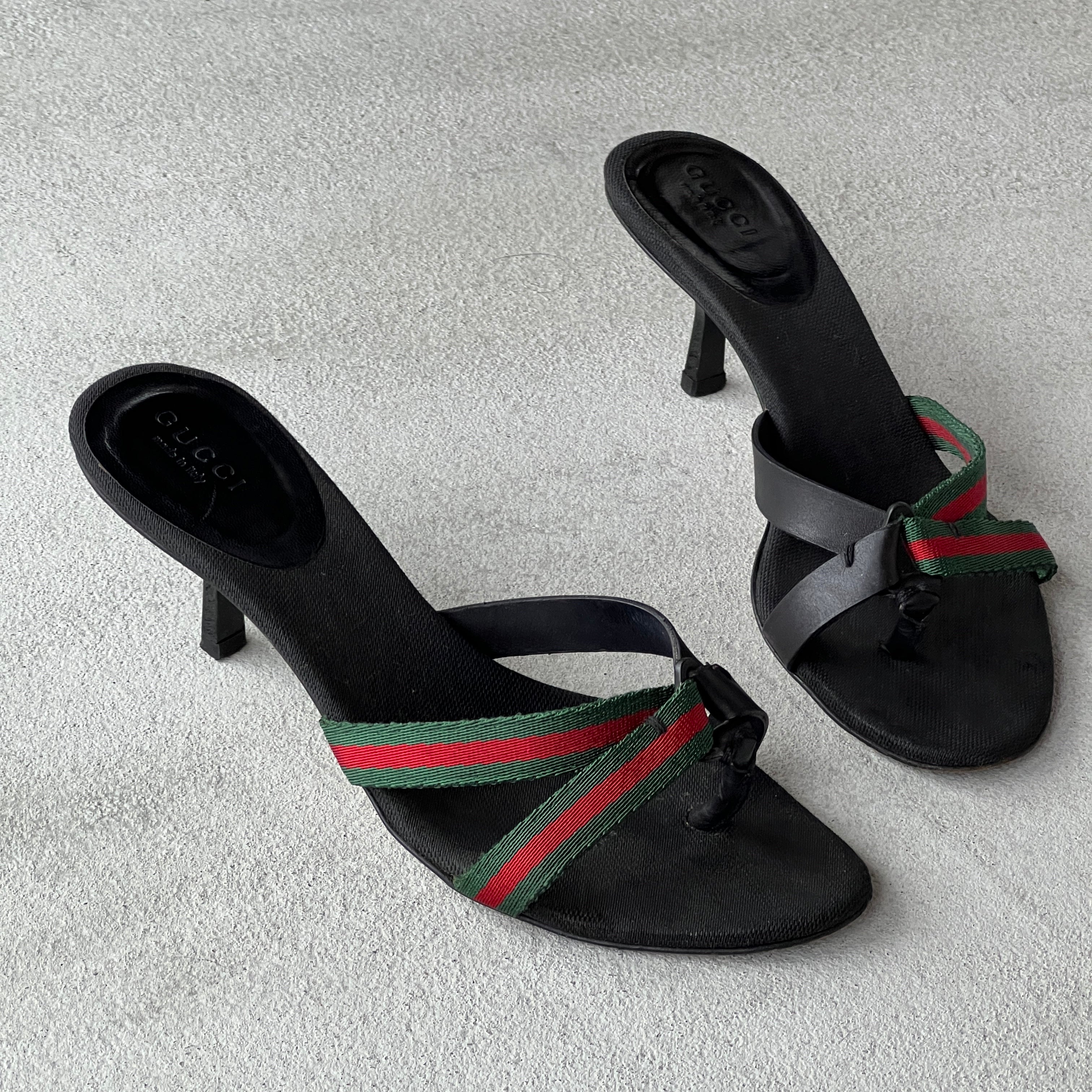 Gucci | Vintage Tom Ford Era Web Stripe Strappy Thong Mules Rare (35.5)