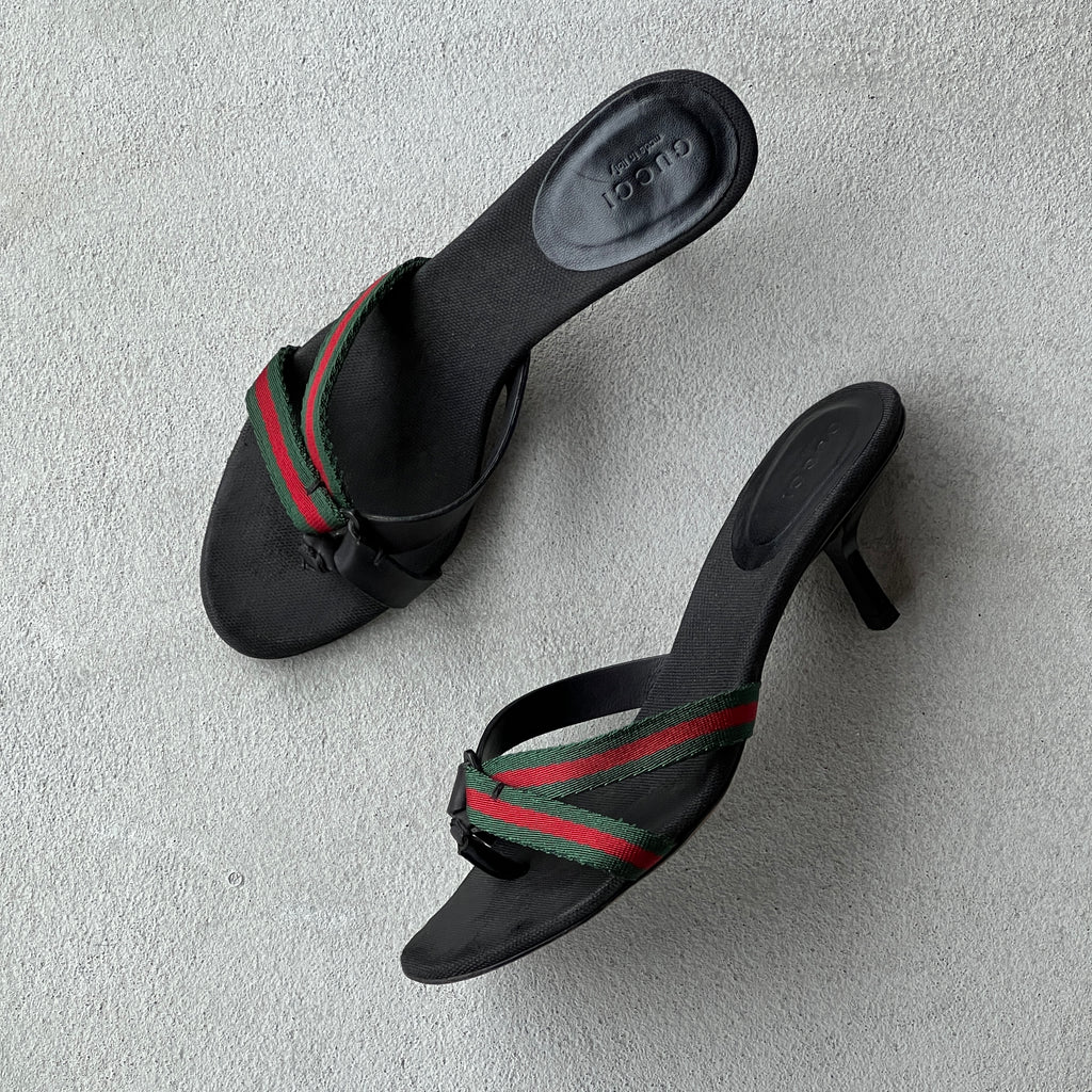 Gucci | Vintage Tom Ford Era Web Stripe Strappy Thong Mules Rare (35.5)